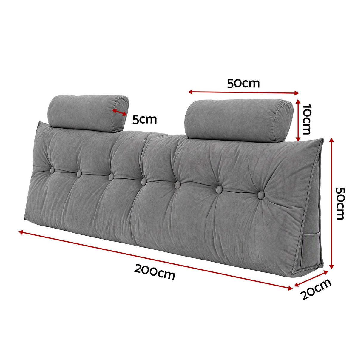 Artiss Headboard Pillow King Wedge Backrest Triangular with 2 Cushions Grey