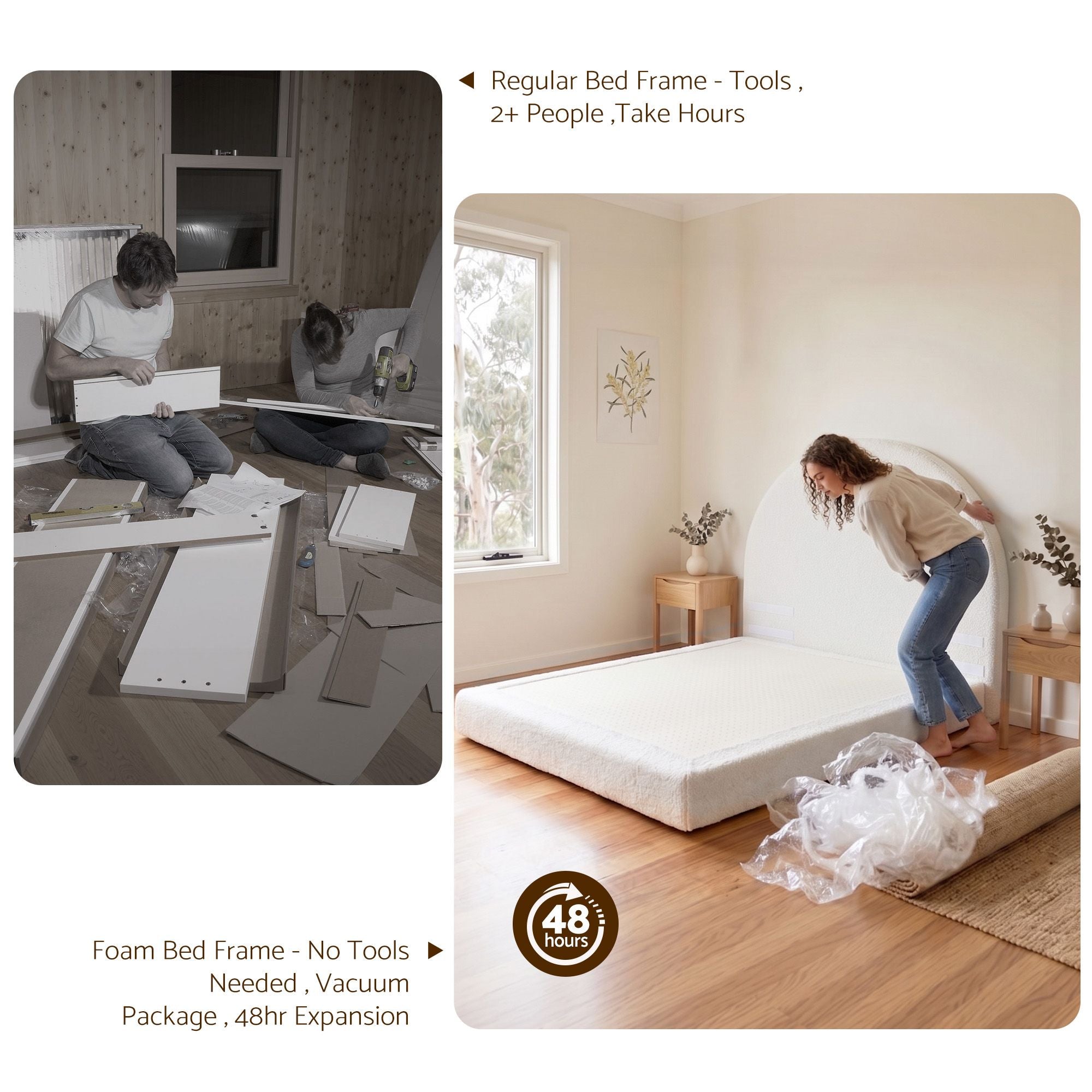 Artiss Queen Bed Frame Boucle Fabric Vacuum Compressed Beds Removable Washable Cover No-Assembly