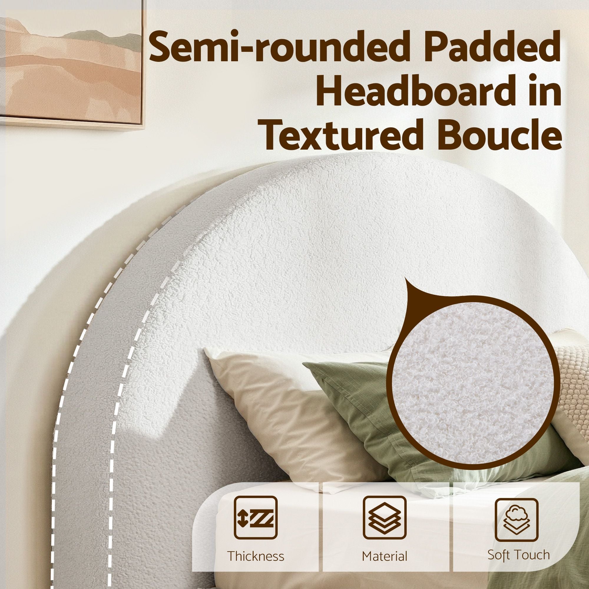 Artiss Queen Bed Frame Boucle Fabric Vacuum Compressed Beds Removable Washable Cover No-Assembly