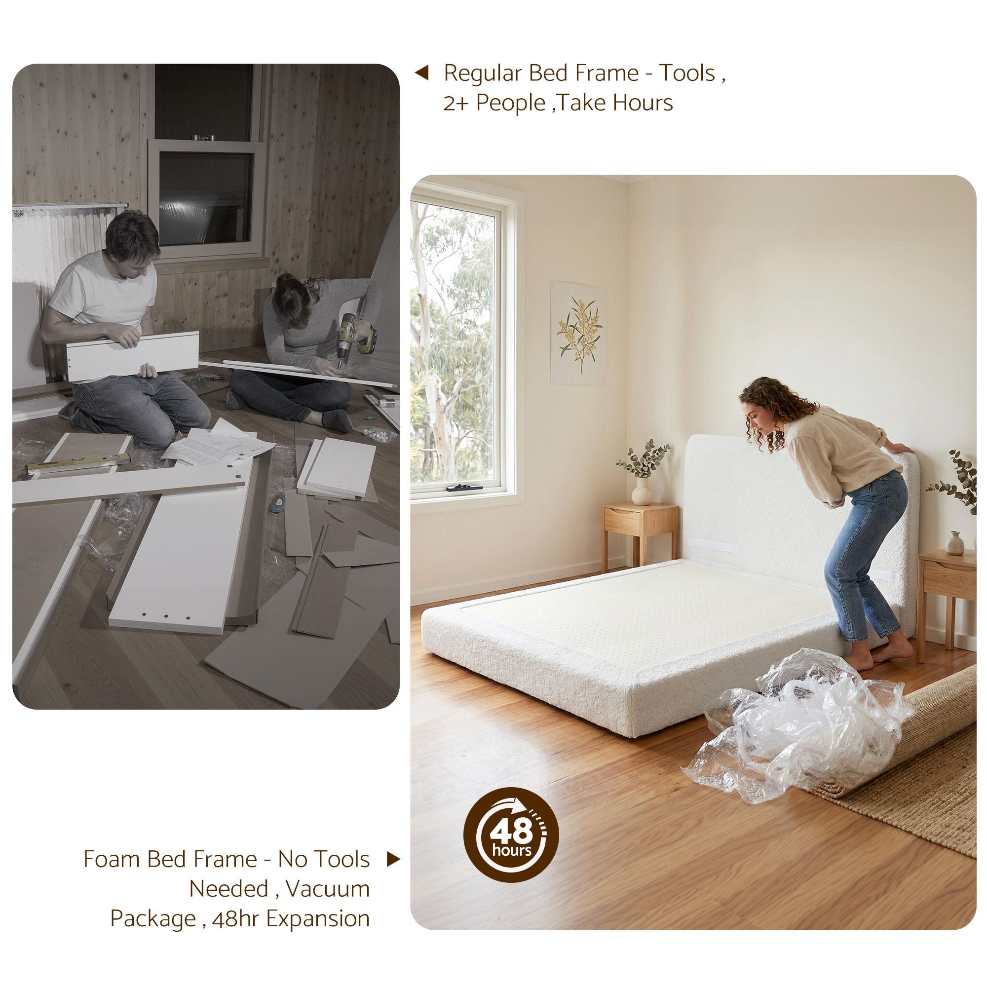 Artiss Queen Bed Frame Boucle Fabric Vacuum Compressed Beds Washable Cover No-Assembly