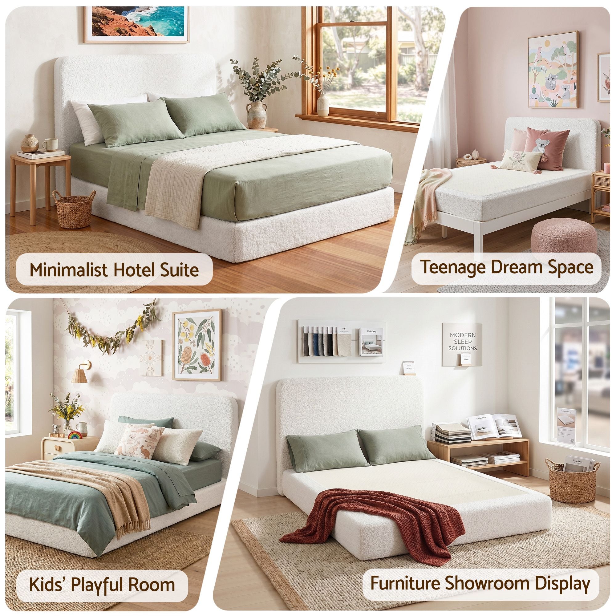 Artiss Queen Bed Frame Boucle Fabric Vacuum Compressed Beds Washable Cover No-Assembly