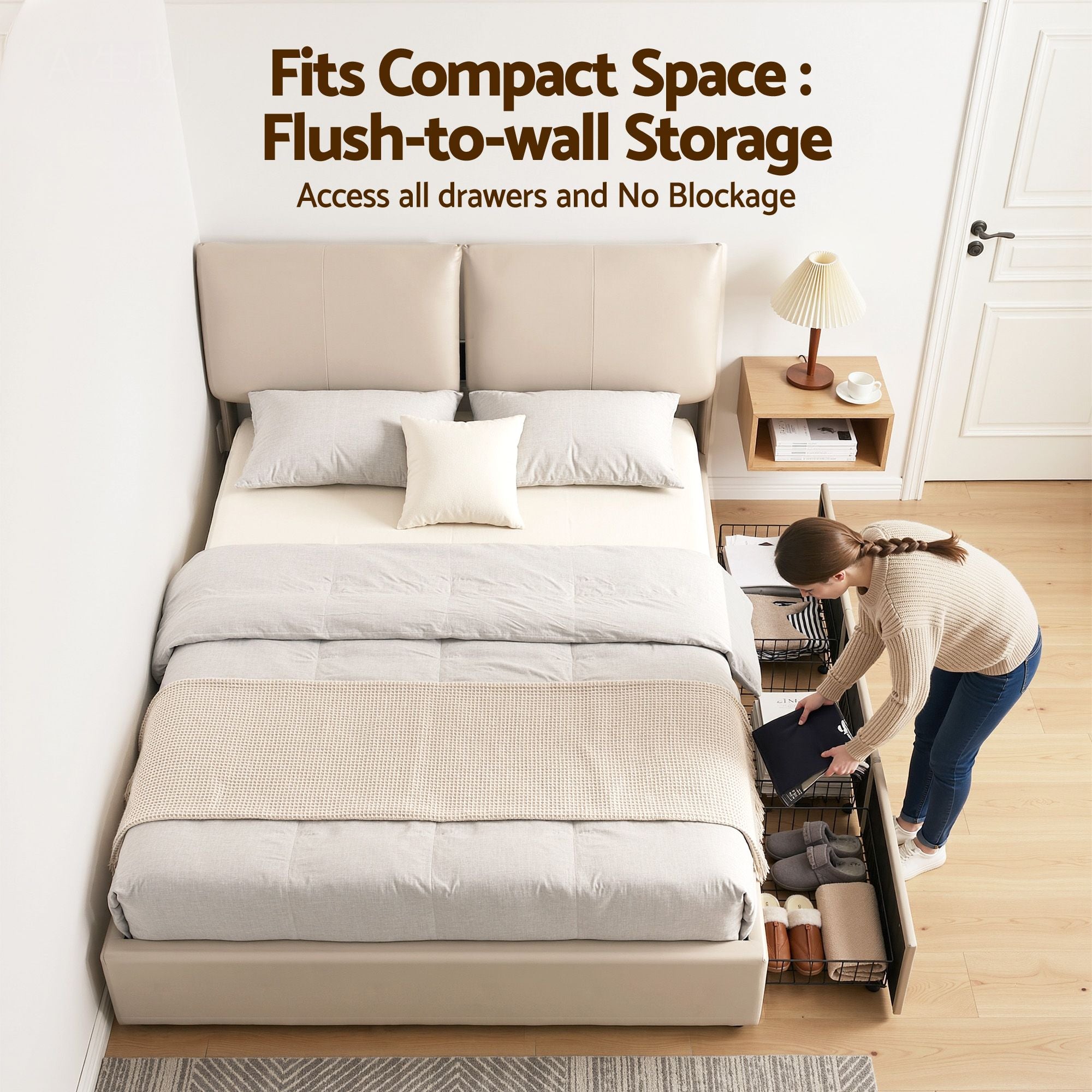 Artiss Queen Bed Frame Gas Lift Storage 3 Drawers Adjustable Headboard Platform Base