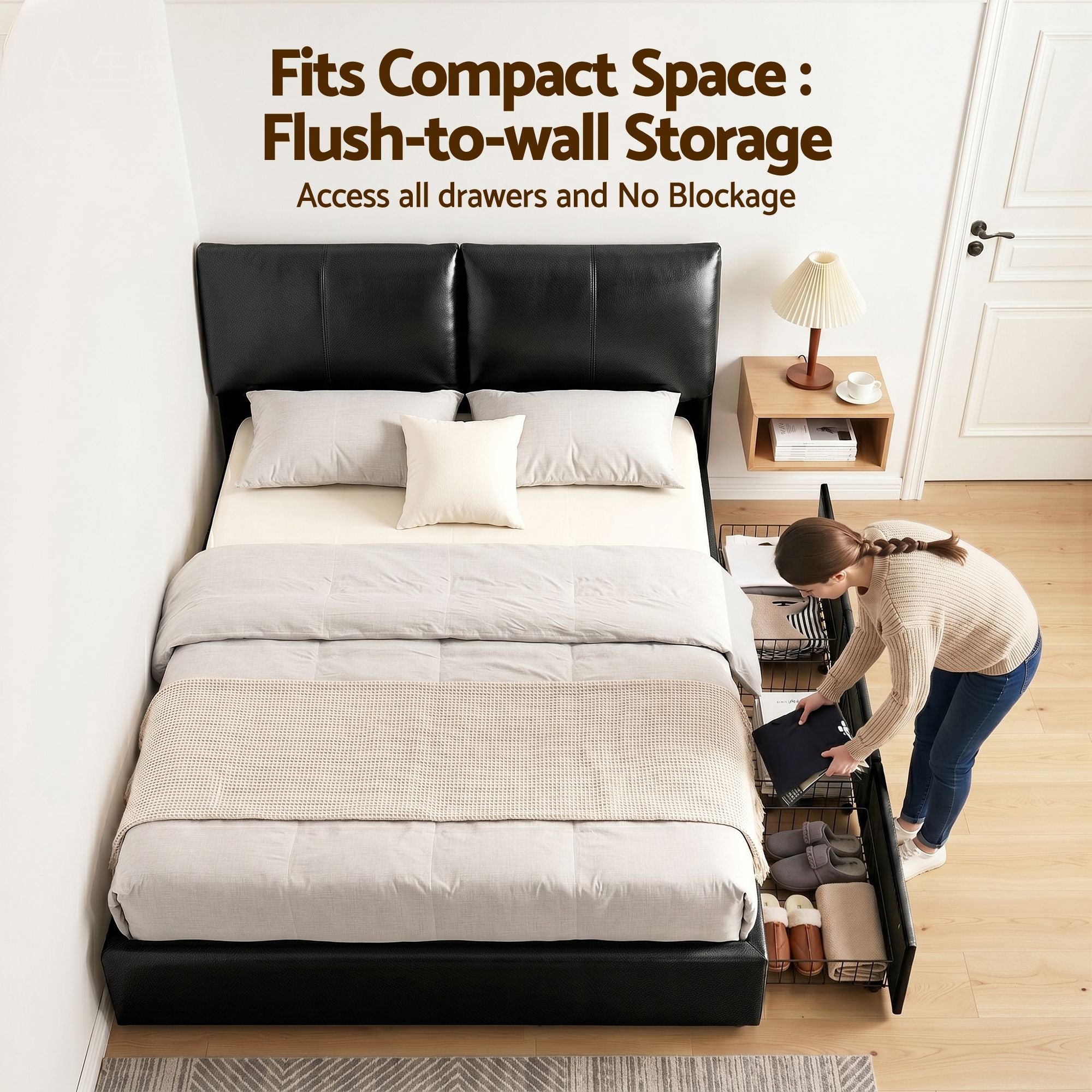 Artiss Queen Bed Frame Gas Lift Storage 3 Drawers Adjustable Headboard Platform Bed Black