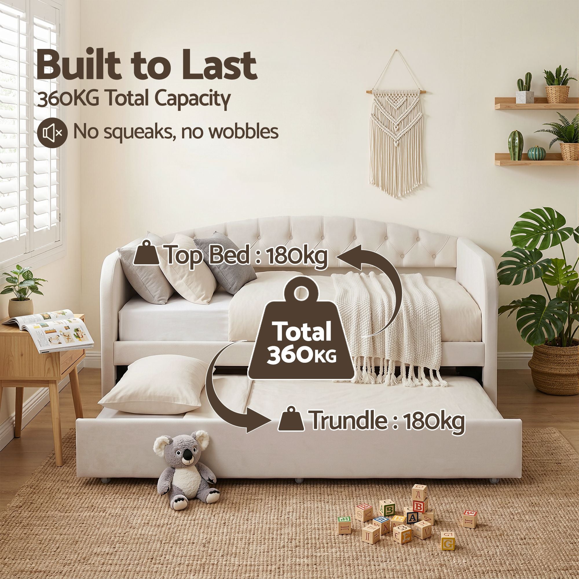 Artiss Single Daybed Velvet Trundle Bed Frame Tufted Guest Bed