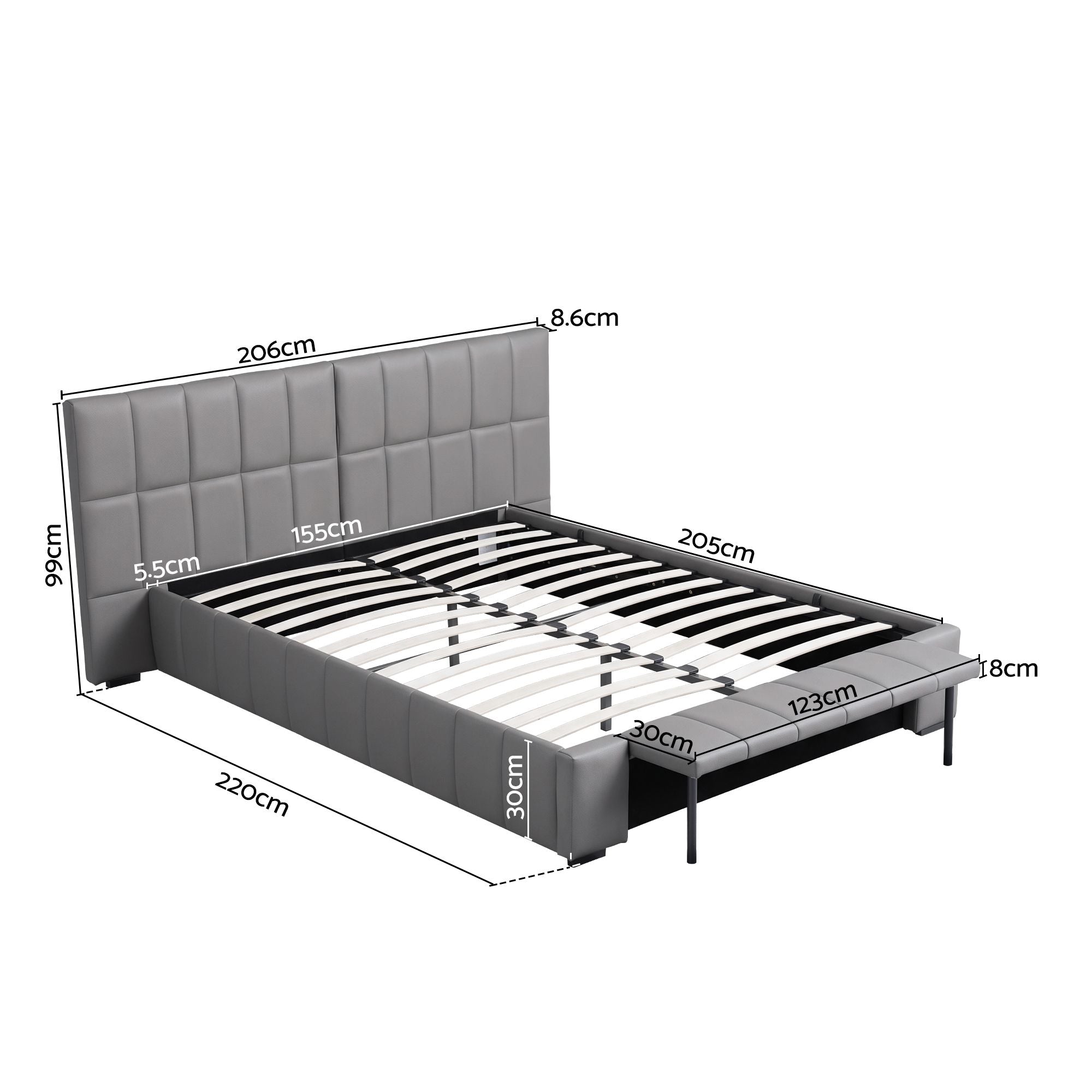 Artiss Queen Size Upholstered Gas Lift Bed Frame with Foldable Bench PVC Leather Platform Bed with Storage