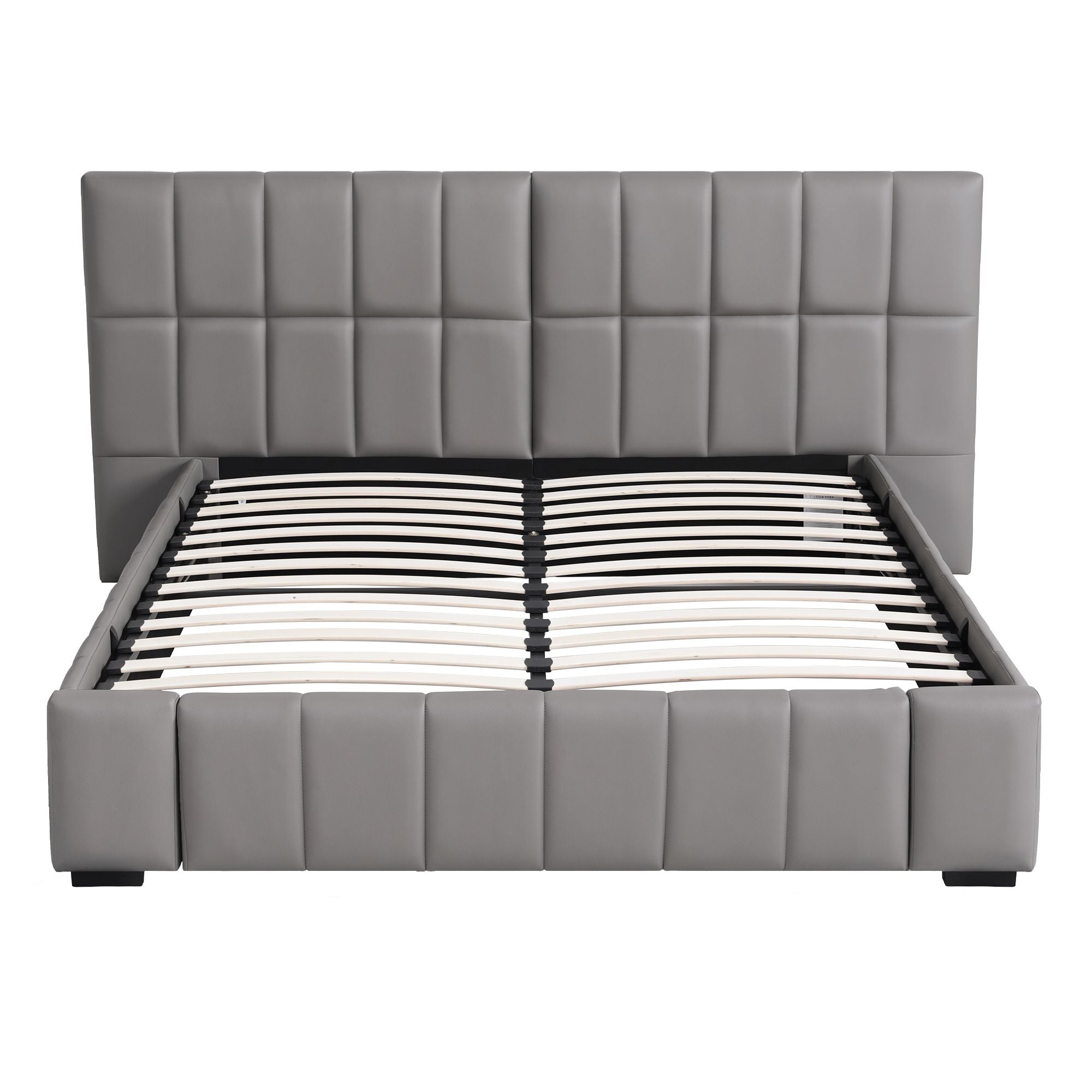 Artiss Queen Size Upholstered Gas Lift Bed Frame with Foldable Bench PVC Leather Platform Bed with Storage