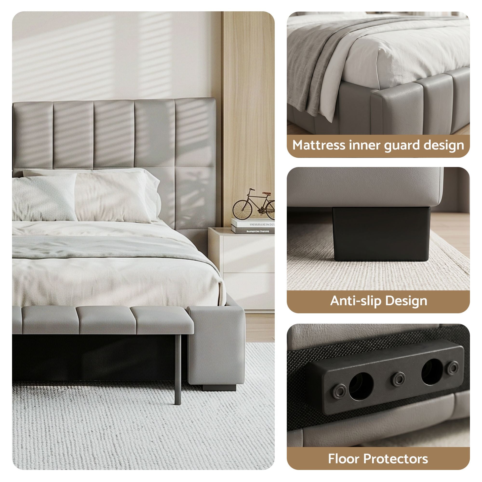 Artiss Queen Size Upholstered Gas Lift Bed Frame with Foldable Bench PVC Leather Platform Bed with Storage