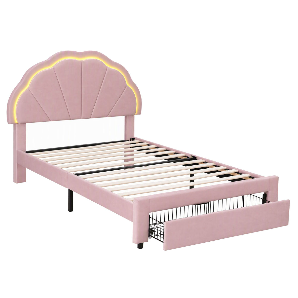 Artiss King Single Bed Frame with 1 Storage Drawers Upholstered, Pink