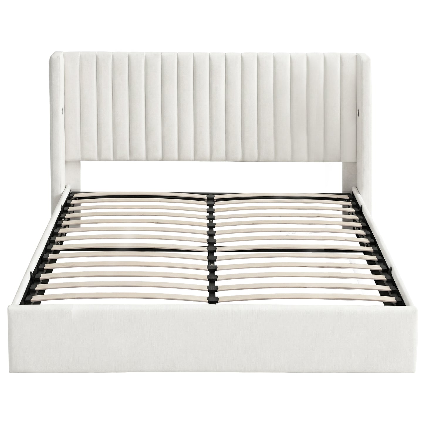 Artiss King Bed Frame with Gaslift Storage USB Type-C Charging Ports Velvet Upholstery White