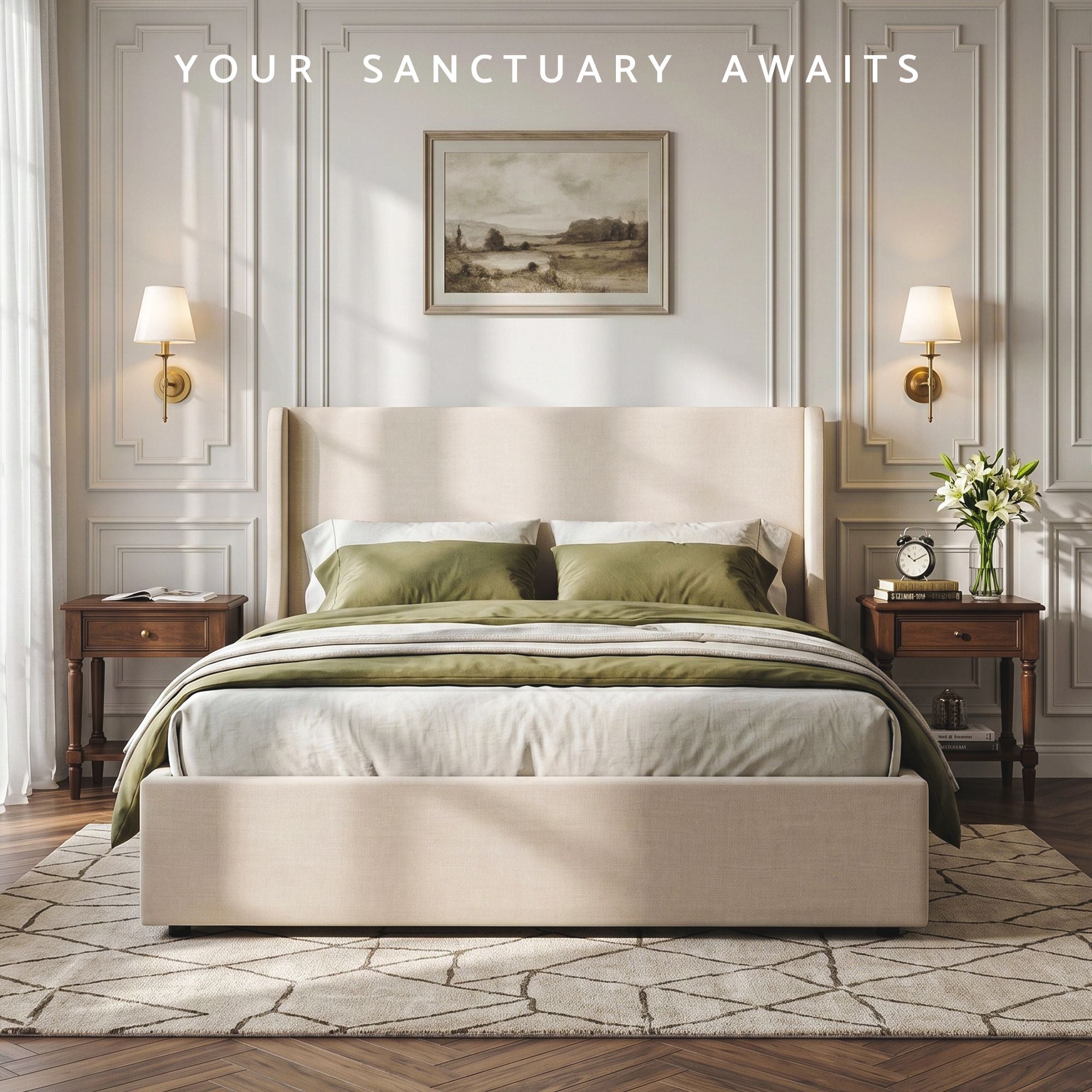 Artiss Queen Upholstered Bed Frame with 3 Storage Drawers Wingback Headboard Heavy Duty Metal Platform Base