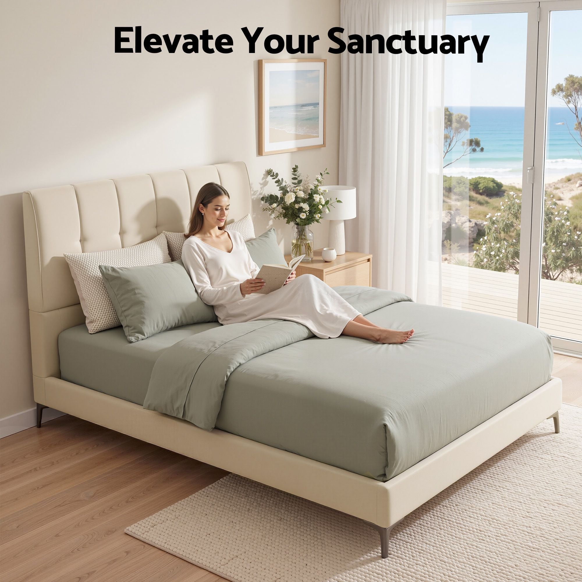 Artiss Queen Bed Frame Upholstered Platform Bed with Tufted Headboard 300kg Support