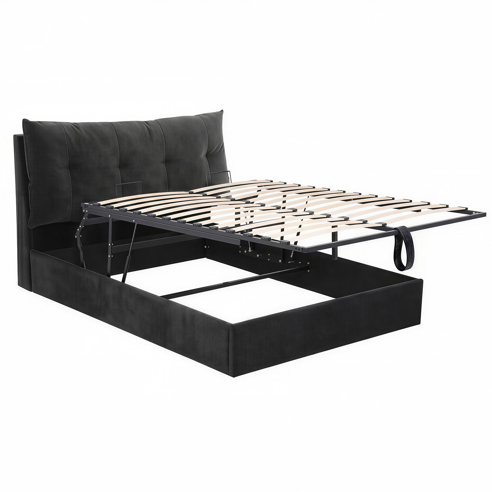 Artiss Queen Bed Frame with Horizontal Gas Lift Storage with LED Light USB Type-C Charging Station Black Velvet