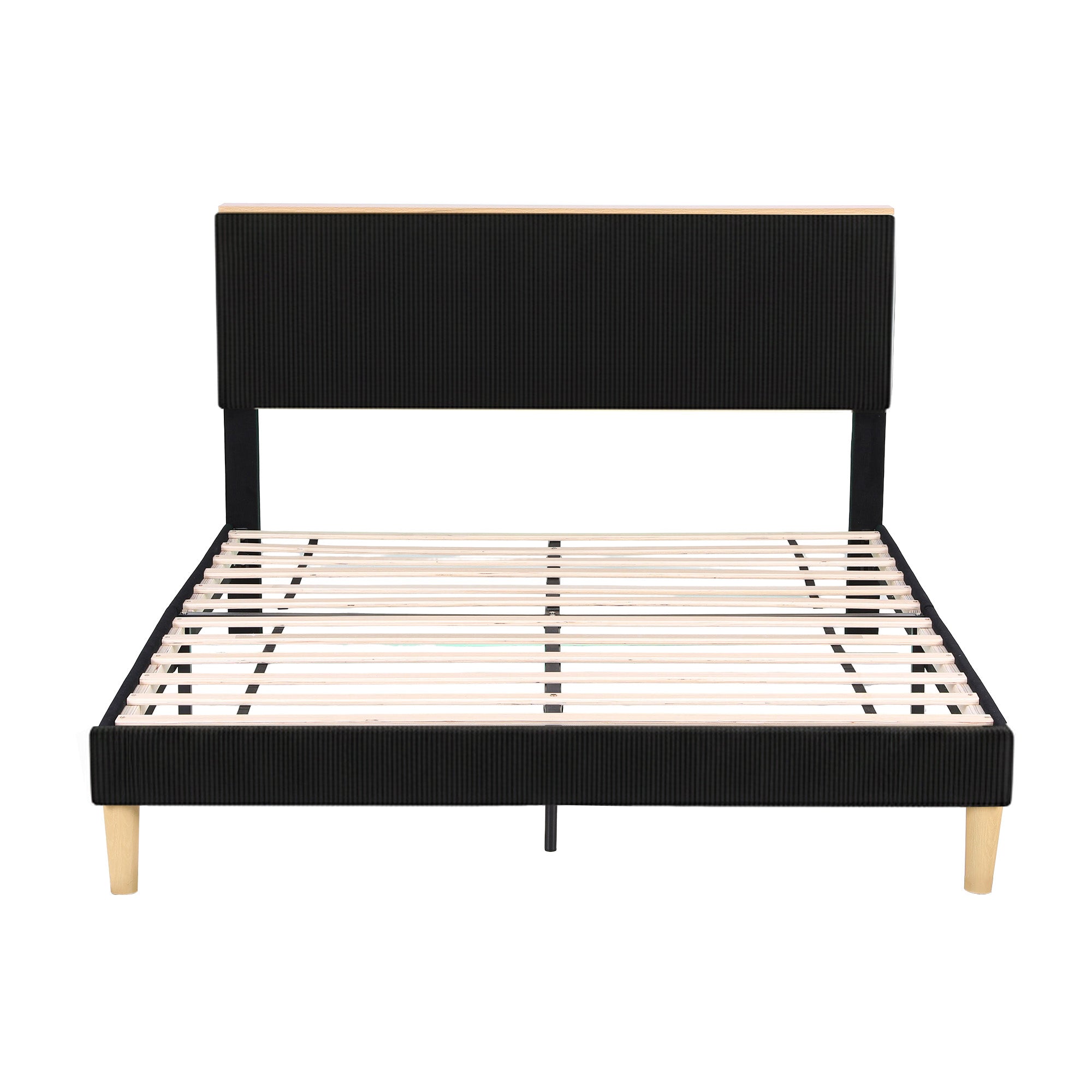 Artiss Queen Bed Frame Upholstered Adjustable Headboard Mood Lighting Heavy Duty Black Velvet