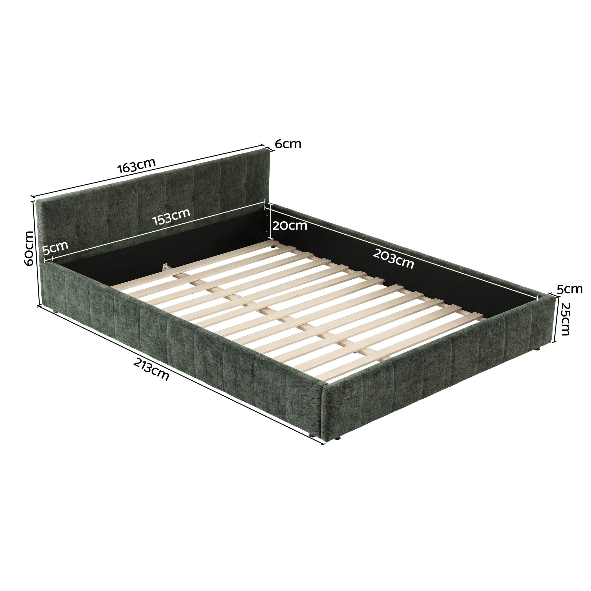 Artiss Queen Bed Frame Chenille Heavy Duty Platform Base Green 300kg Support No Box Spring Needed
