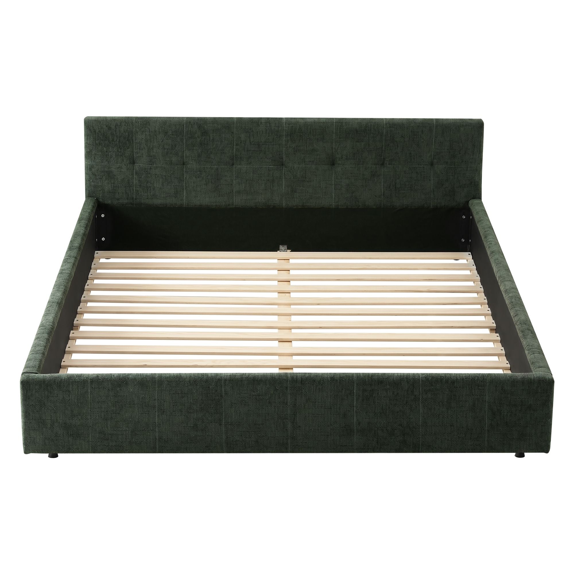 Artiss Queen Bed Frame Chenille Heavy Duty Platform Base Green 300kg Support No Box Spring Needed