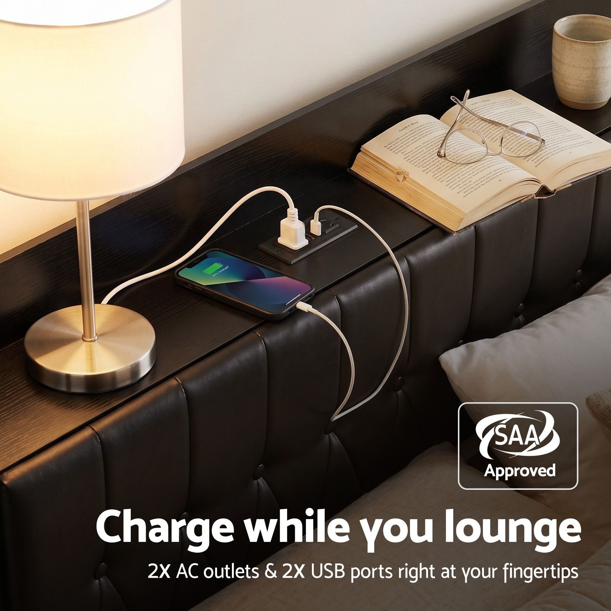 Artiss Queen Bed Frame with Storage Headboard SAA Certified Charging Station