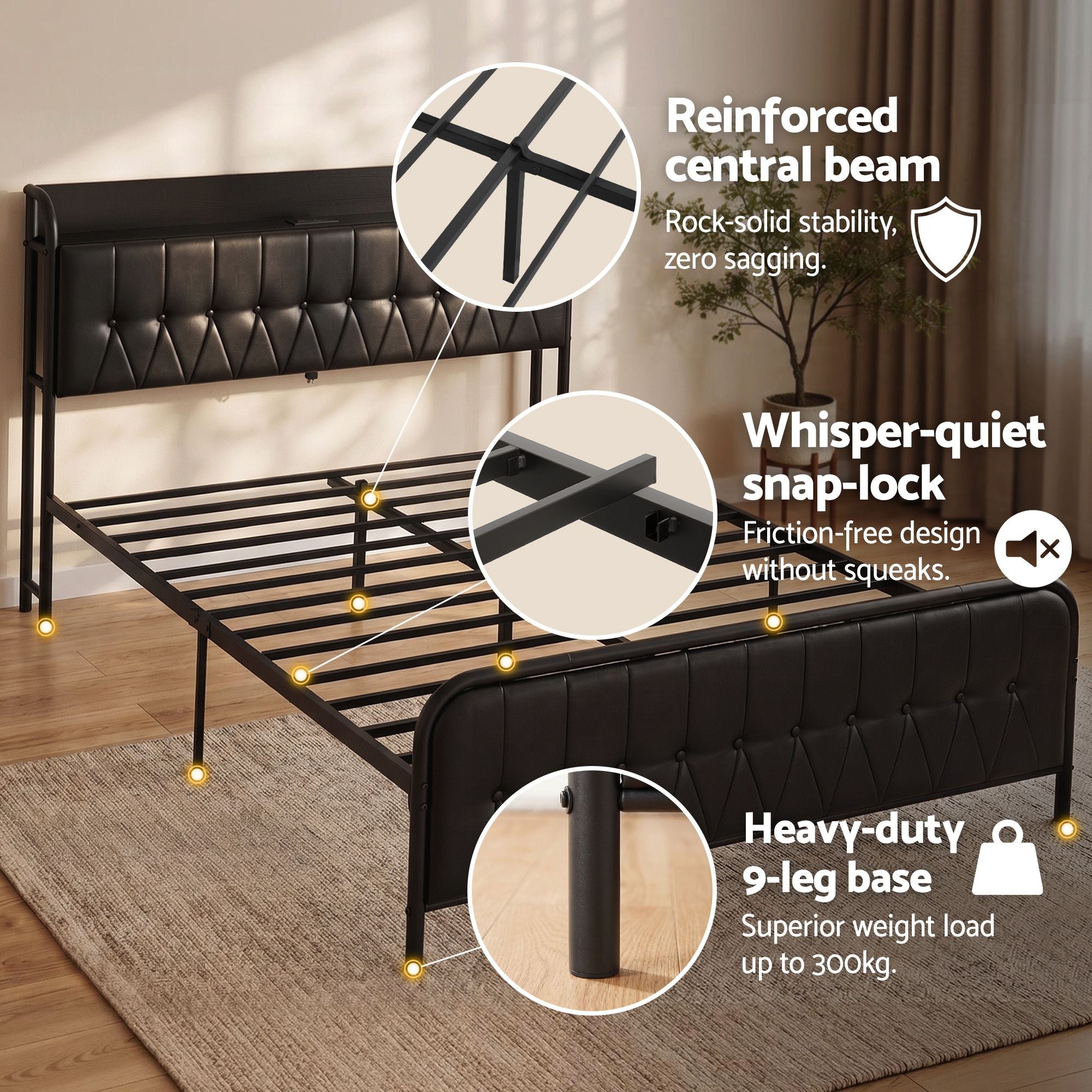 Artiss Queen Bed Frame with Storage Headboard SAA Certified Charging Station
