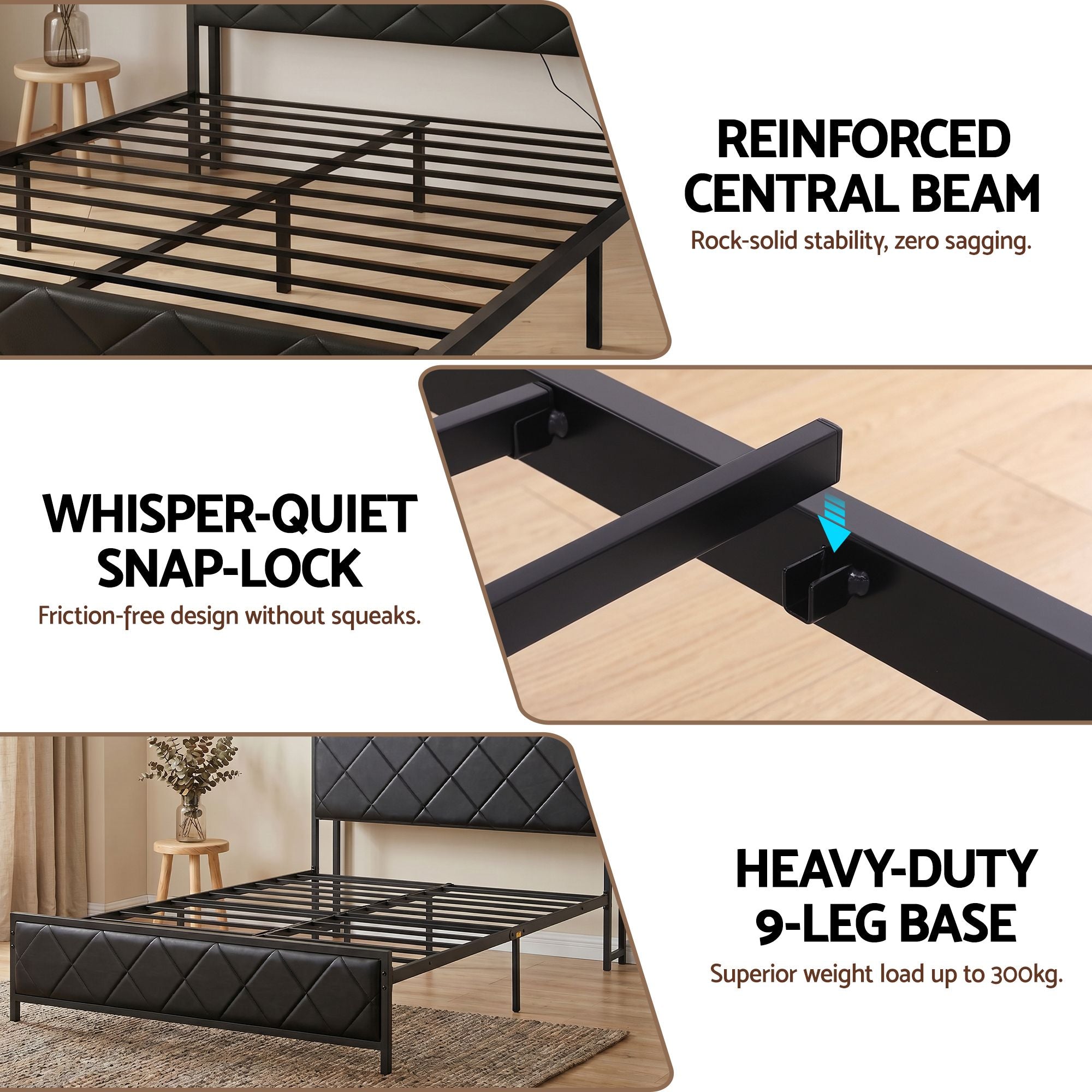 Artiss Queen Bed Frame with LED Lights and Storage Headboard Charging Station