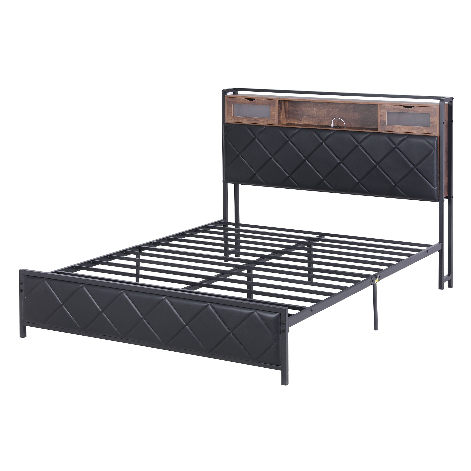 Artiss Queen Bed Frame with LED Lights and Storage Headboard Charging Station