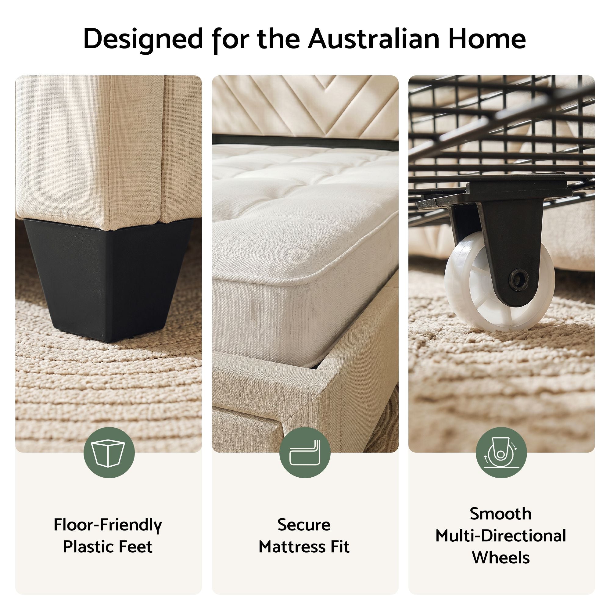 Artiss Queen Bed Frame with Charging Station and Storage Drawers Beige 300KG Noise Free