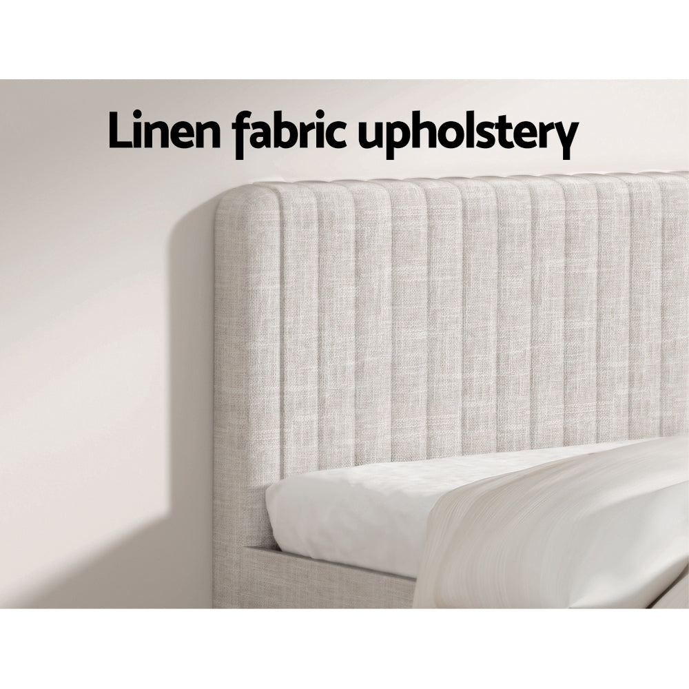 Artiss BedStory Queen Bed Frame with Mattress Set Platform Base Pocket Coil Linen Upholstered