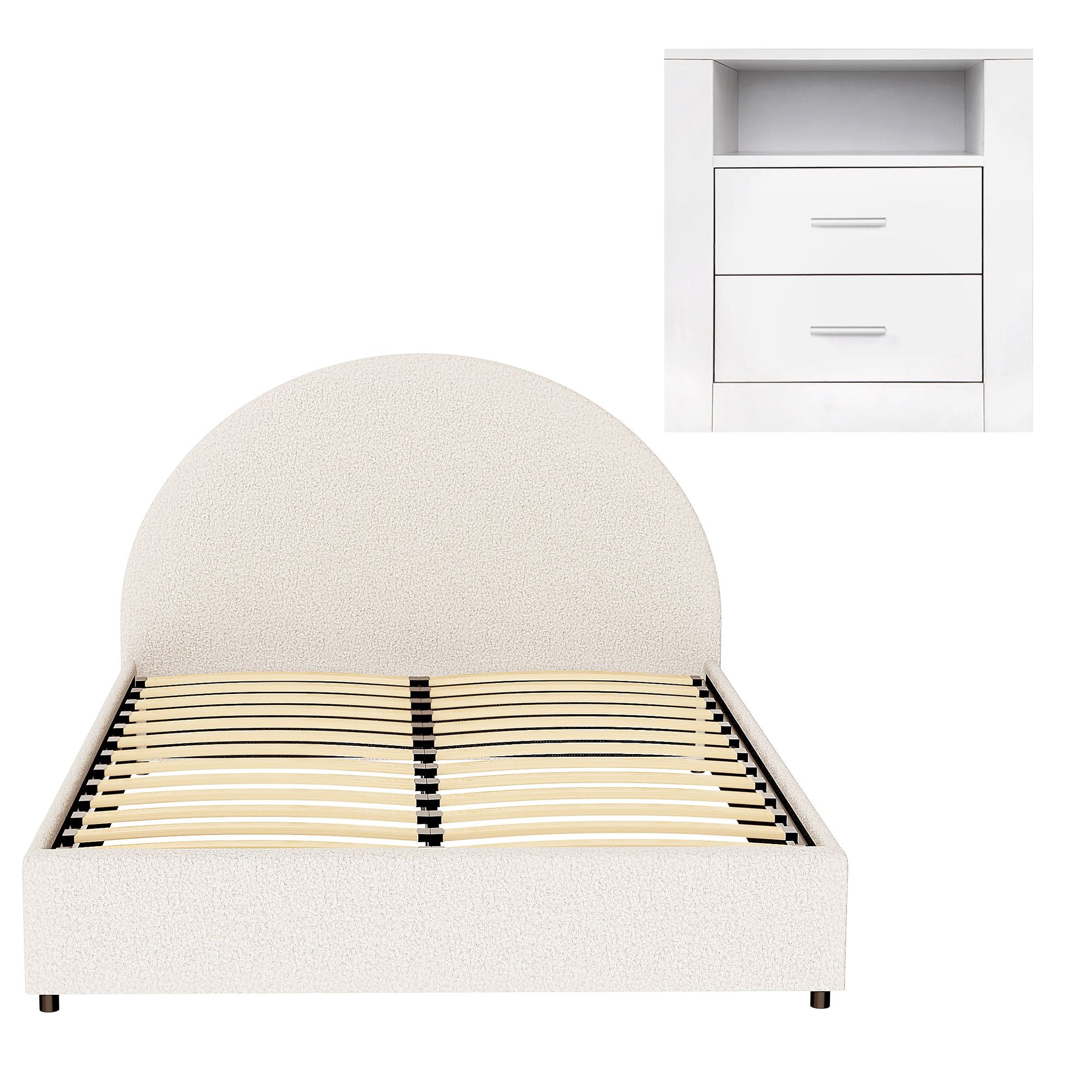 Artiss Queen Bed Frame with Storage and Bedside Table Set Boucle Fabric Gas Lift Bed Base 2-Drawer Nightstand