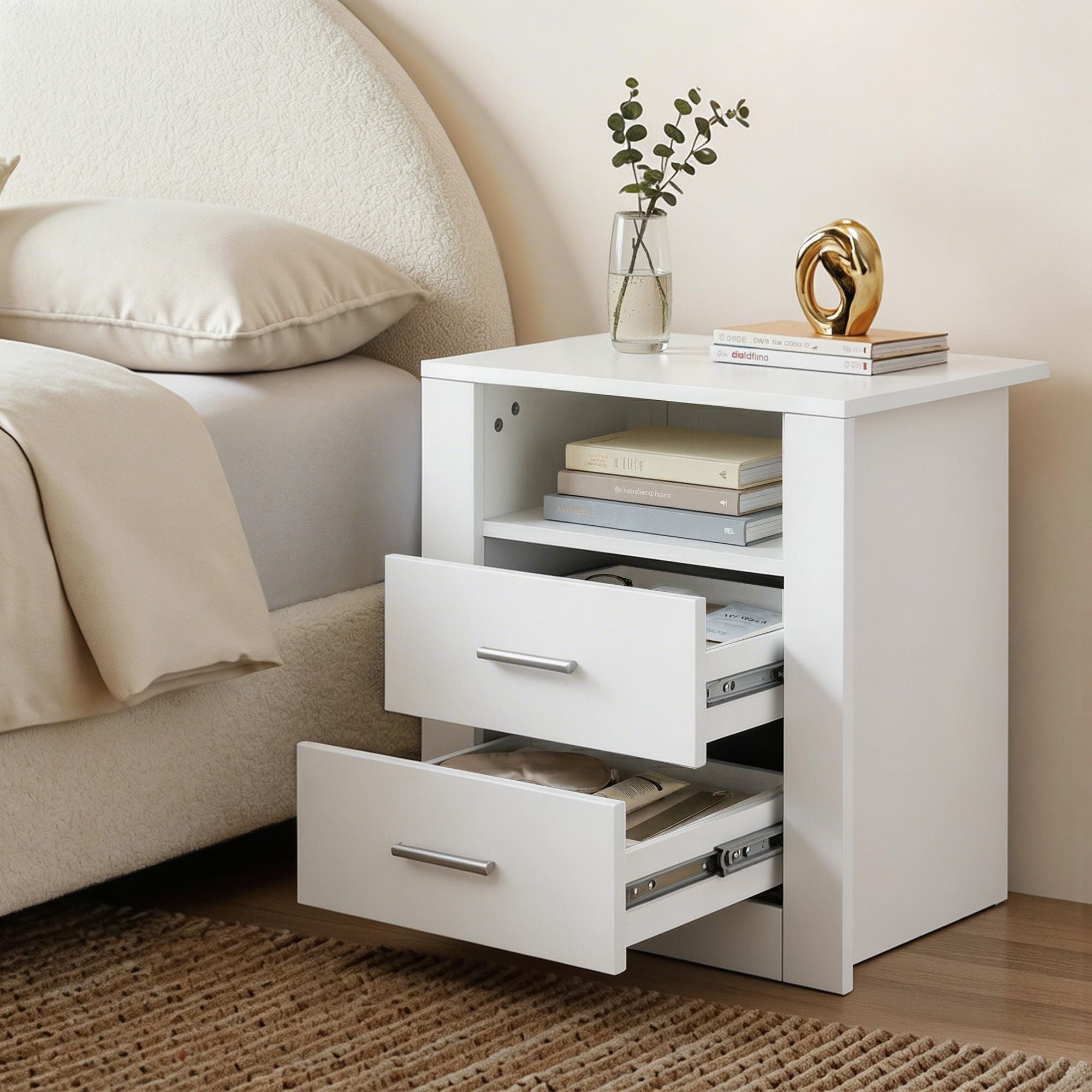 Artiss Queen Bed Frame with Storage and Bedside Table Set Boucle Fabric Gas Lift Bed Base 2-Drawer Nightstand