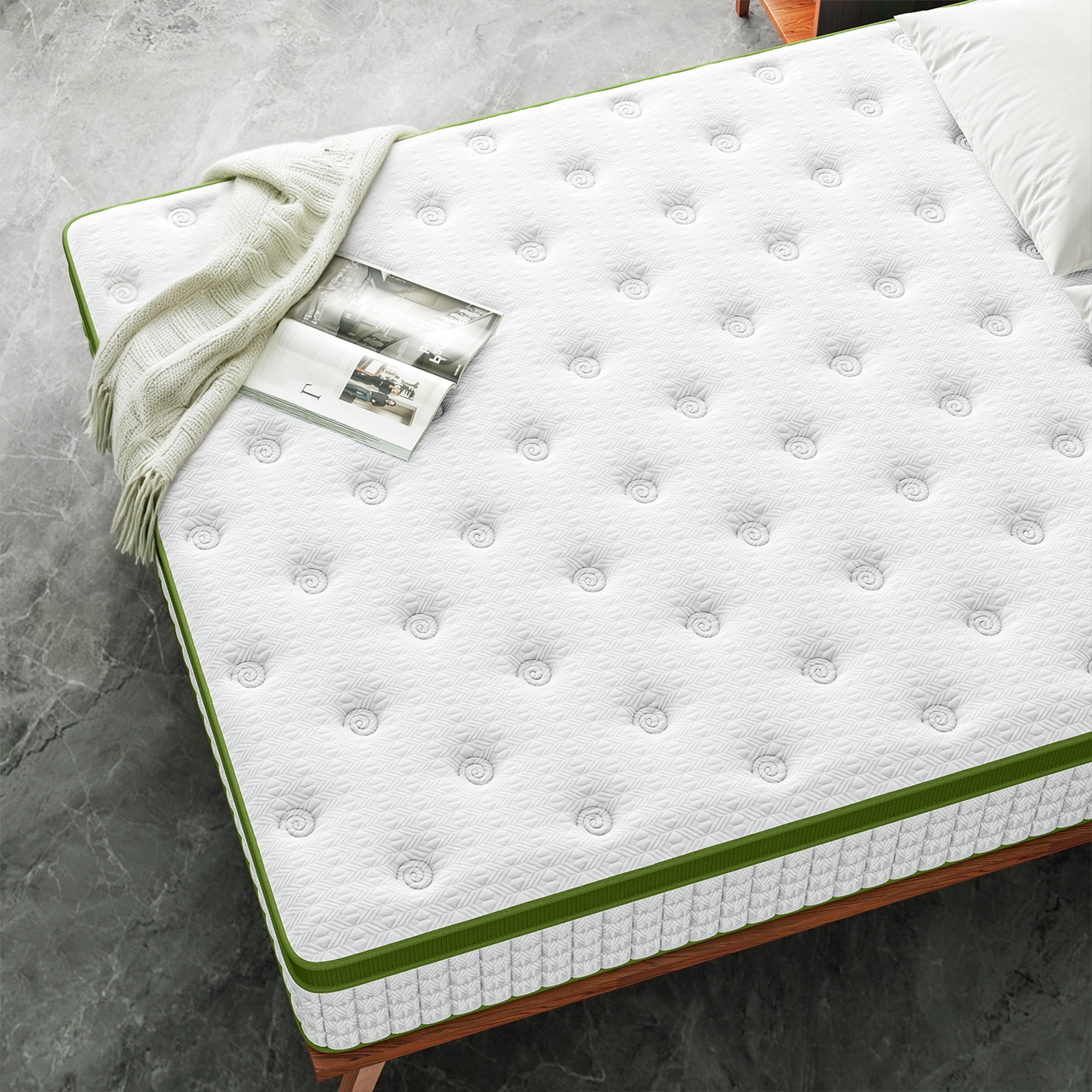 Artiss Single Bed Frame with Hybrid Mattress Set 30cm Medium Firm Platform Headboard Boucle Upholstered Pocket Coil for Pressure Relief