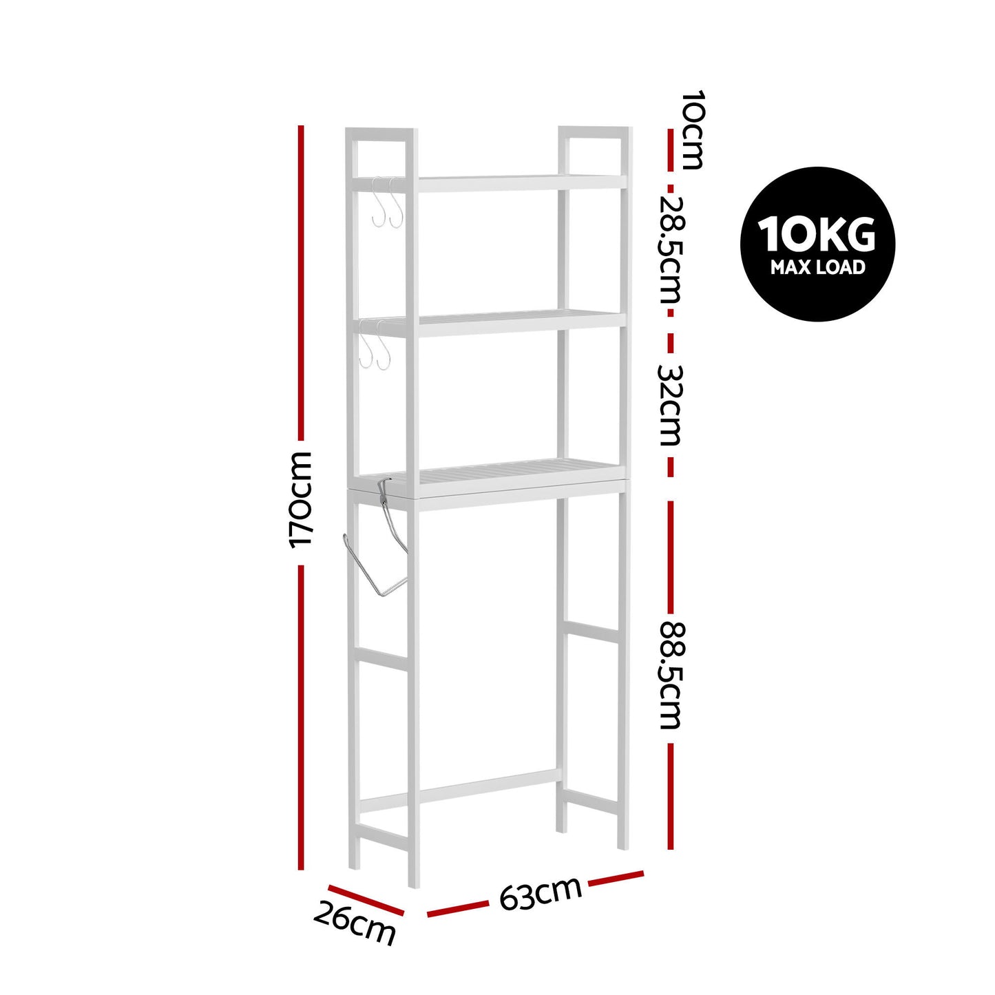 Artiss Over Toilet Storage Bathroom Rack Space Saving 3 Tier Organiser White