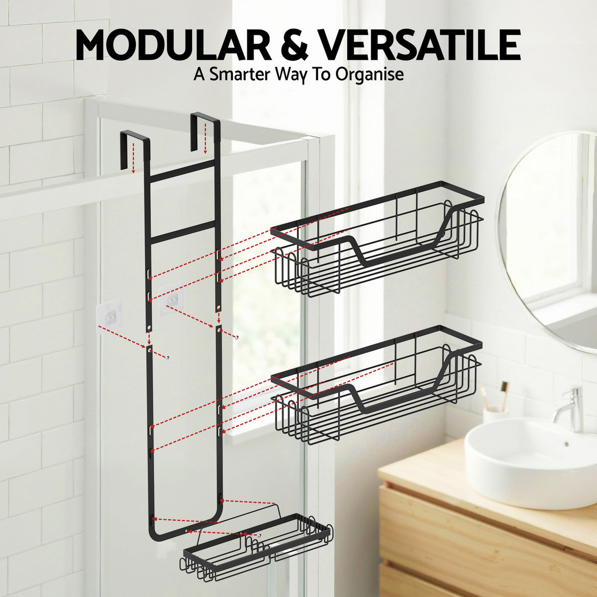 Artiss 3 Tier Over The Door Shower Caddy Hanging Bathroom Storage Organizer