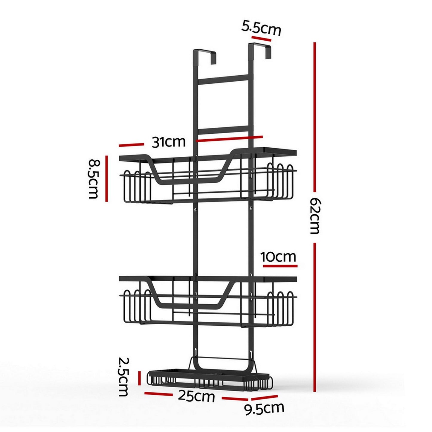 Artiss 2X 3 Tier Over The Door Shower Caddy Hanging Bathroom Storage Organizer