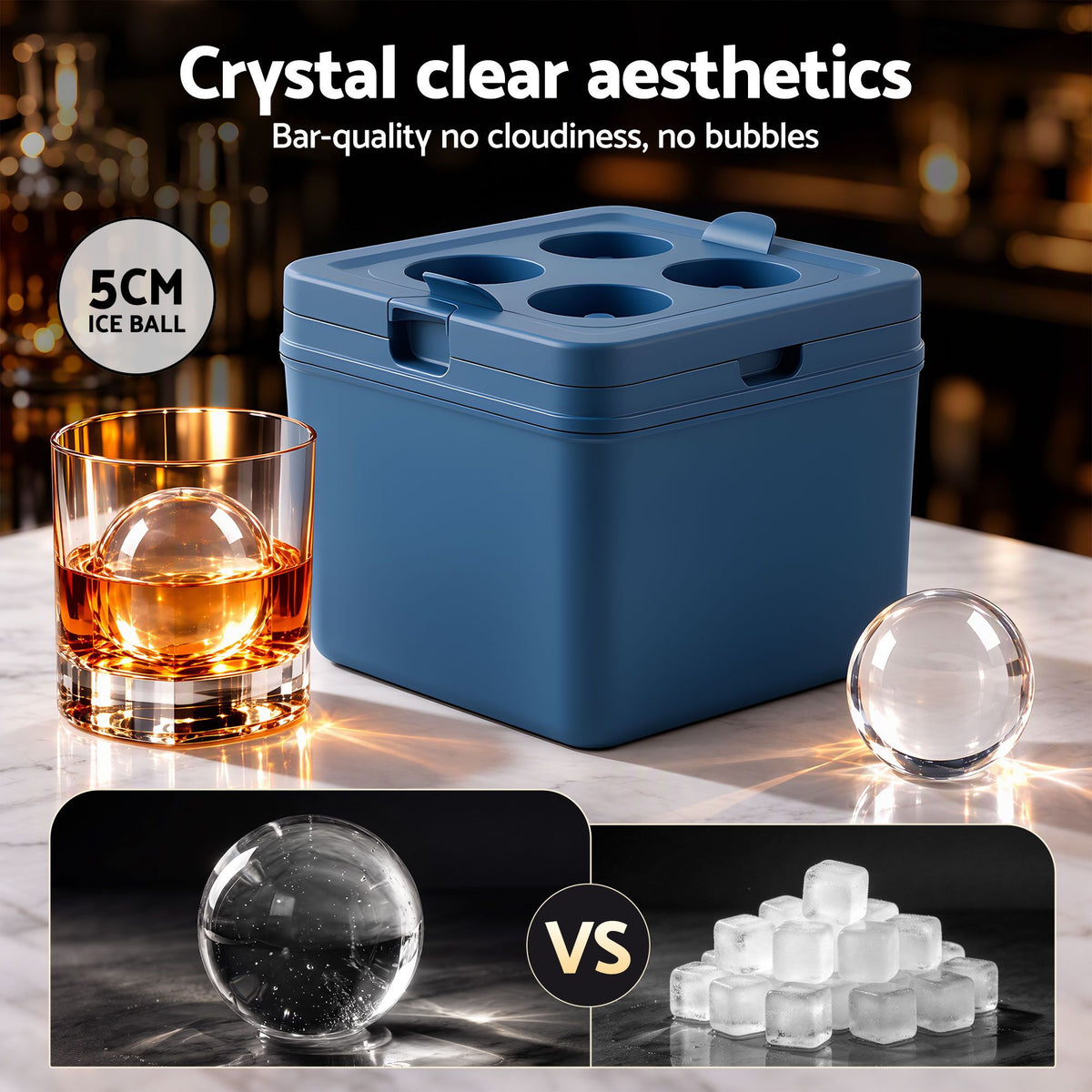 Artiss 5cm Clear Ice Mold Large Sphere Ice Ball Tray for Whiskey