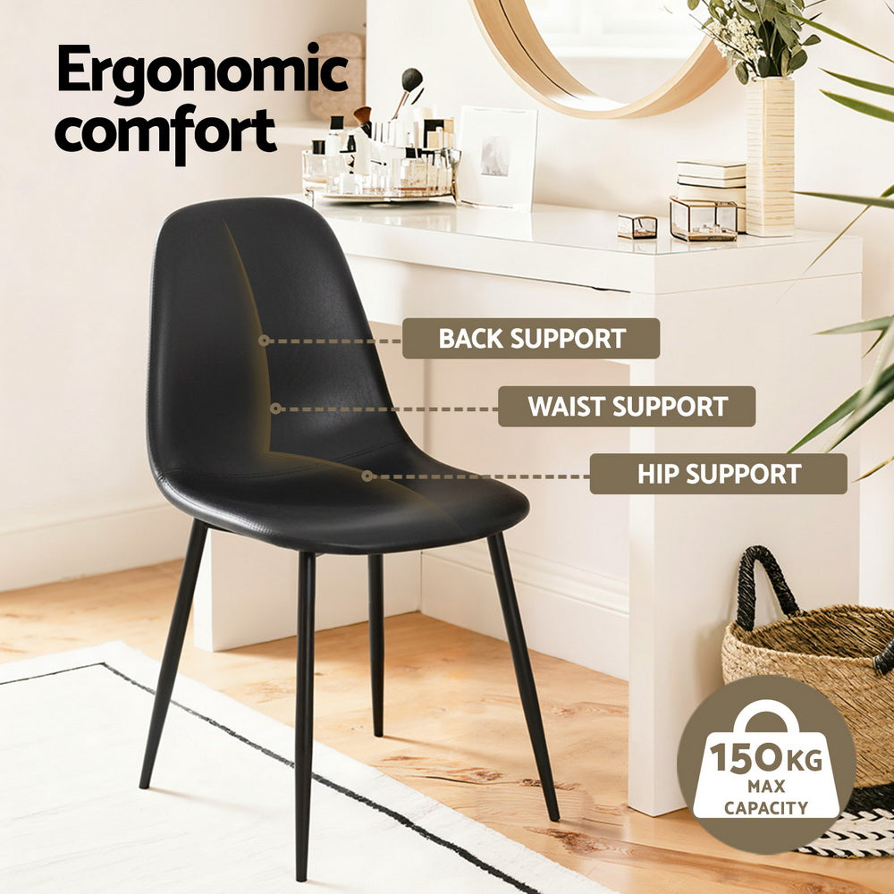 Artiss 4x Dining Chairs Retro PU Leather Kitchen Lounge Cafe Accent Chair Black