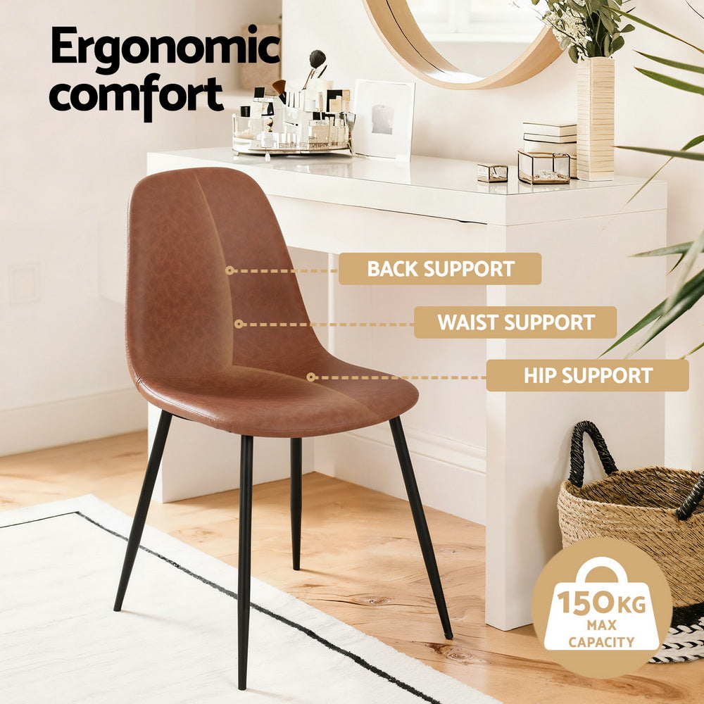 Artiss 2x Dining Chairs Retro PU Leather Kitchen Lounge Cafe Accent Chair Brown