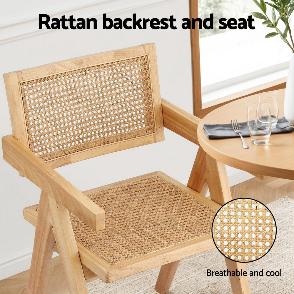 Artiss 1x Dining Chair Wooden Rattan Seat Rubber Wood Frame