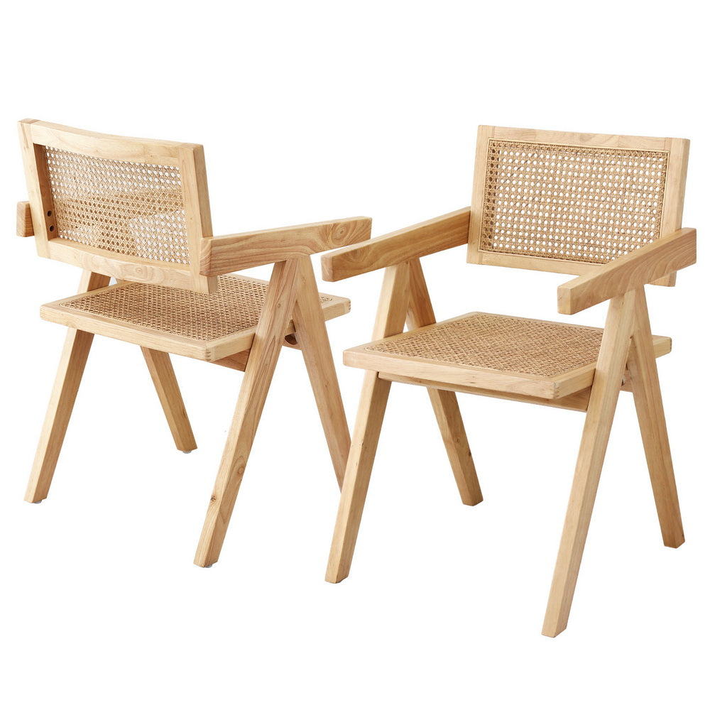 Artiss 2x Dining Chairs Wooden Rattan Seat Rubber Wood Frame