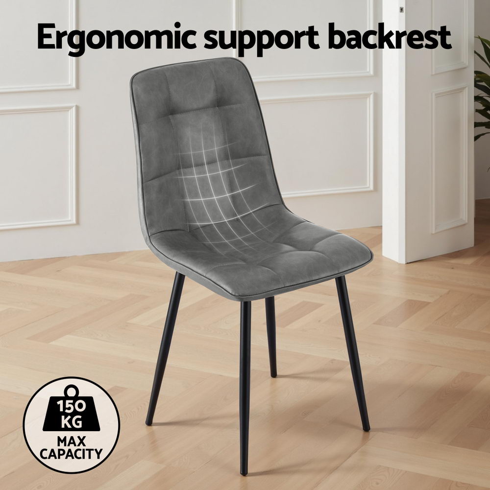Artiss 4x Dining Chairs Retro PU Leather Kitchen Lounge Cafe Accent Chair Grey