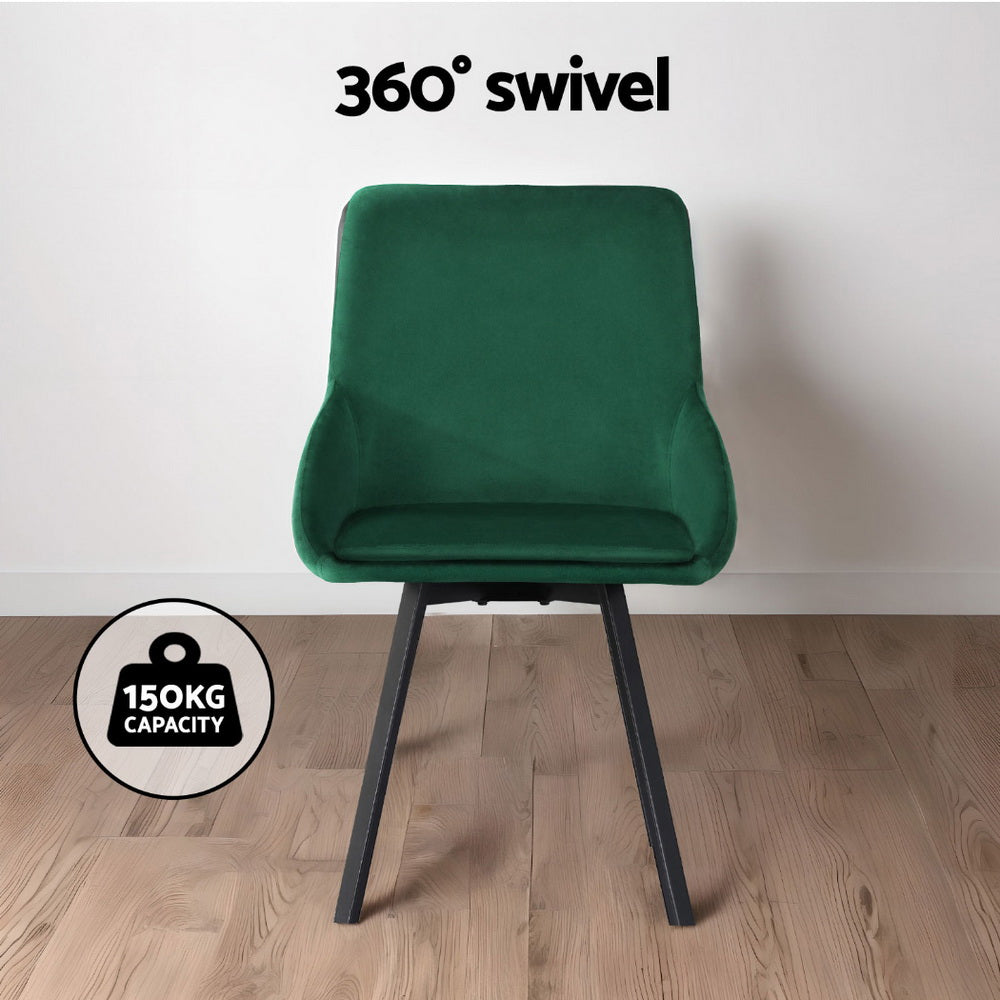 Artiss Dining Chairs Set of 4 Velvet Swivel Base Green