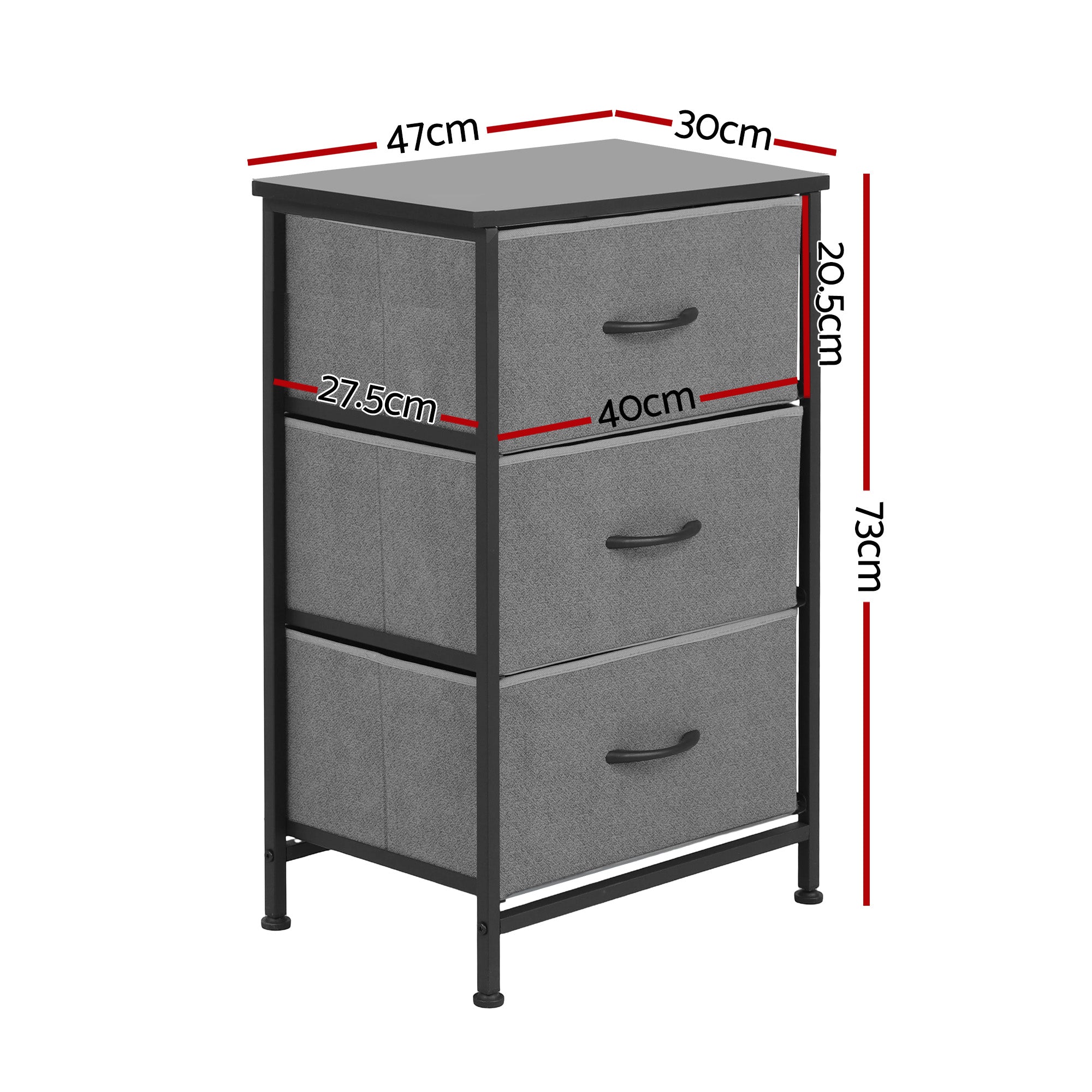 Artiss Set of 2 Chest of 3 Drawers Storage Dresser Tallboy Grey