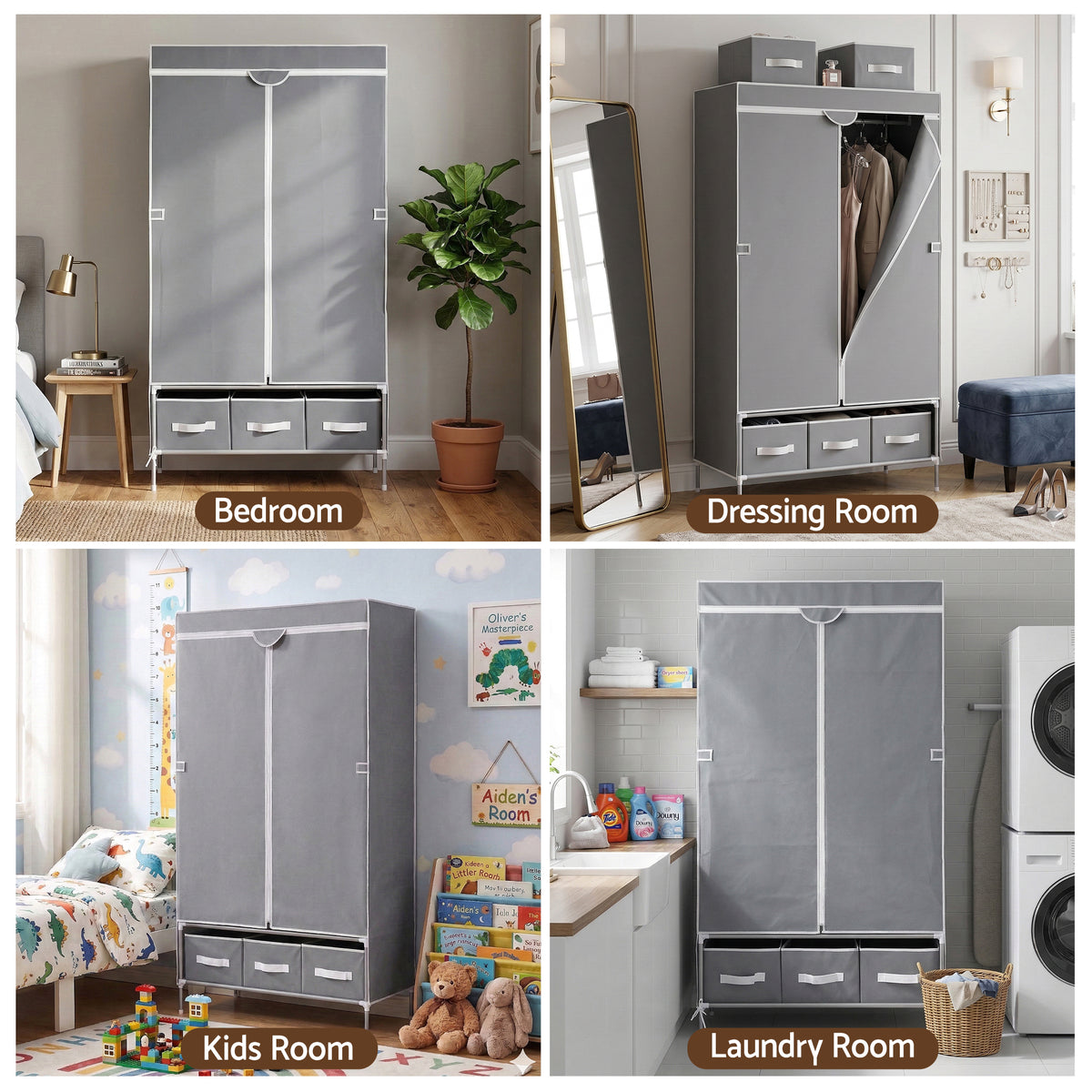 Artiss Large Portable Clothes Closet Wardrobe with Tiebacks Grey