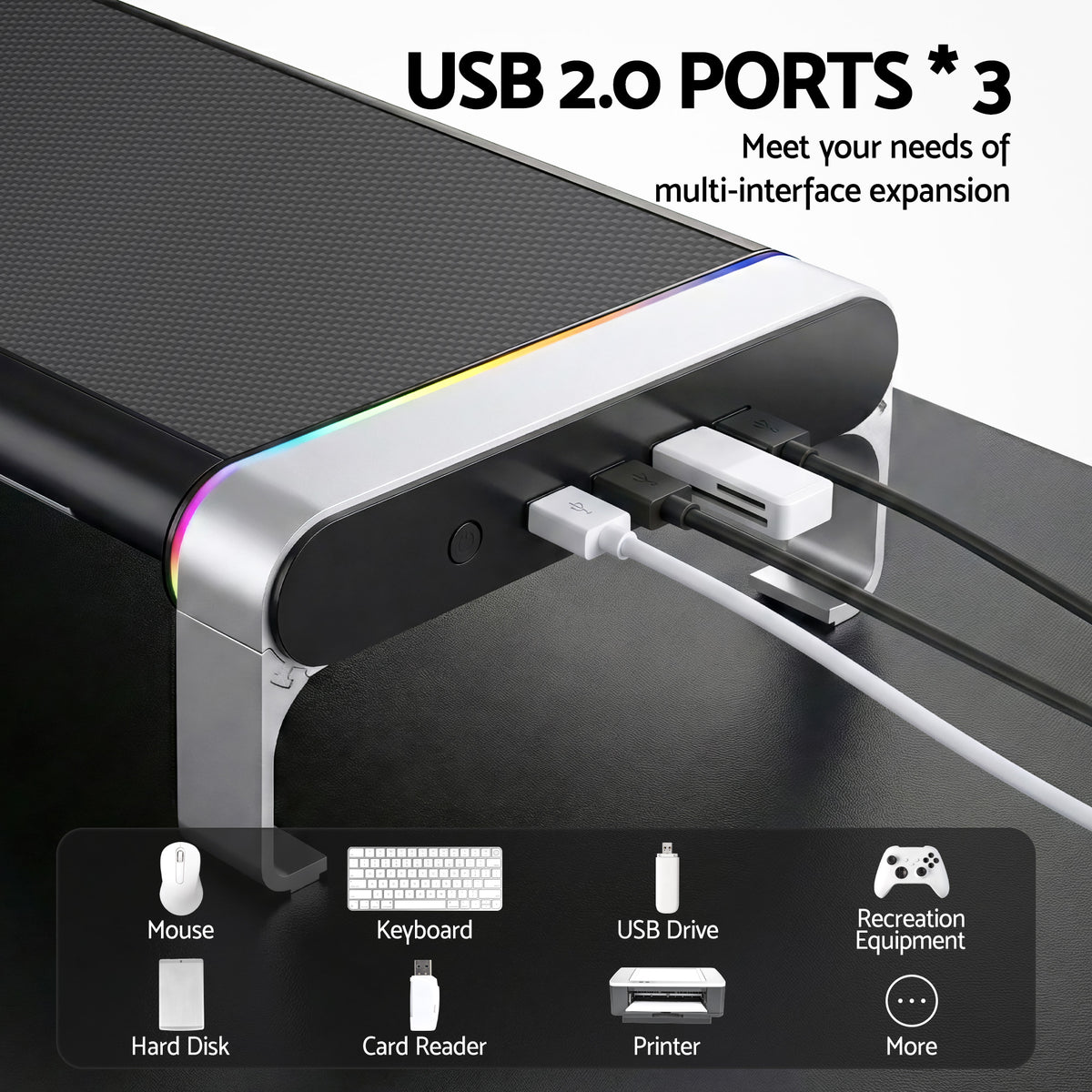 Artiss RGB Monitor Stand with USB Hub Desk Organiser Charging Stand Computer Stand Black