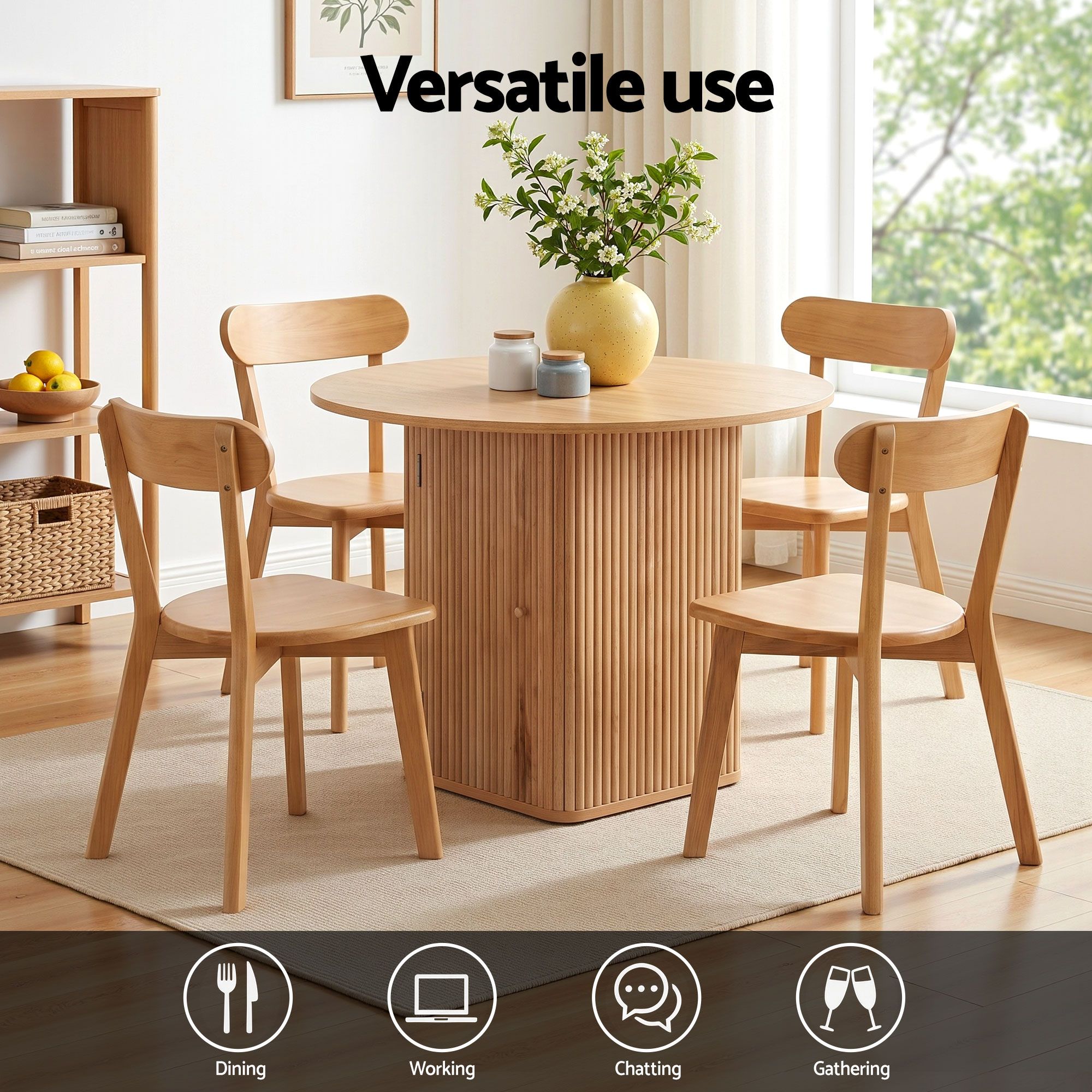 1 Artiss Dining Table and 4 Chairs Set Natural Timber