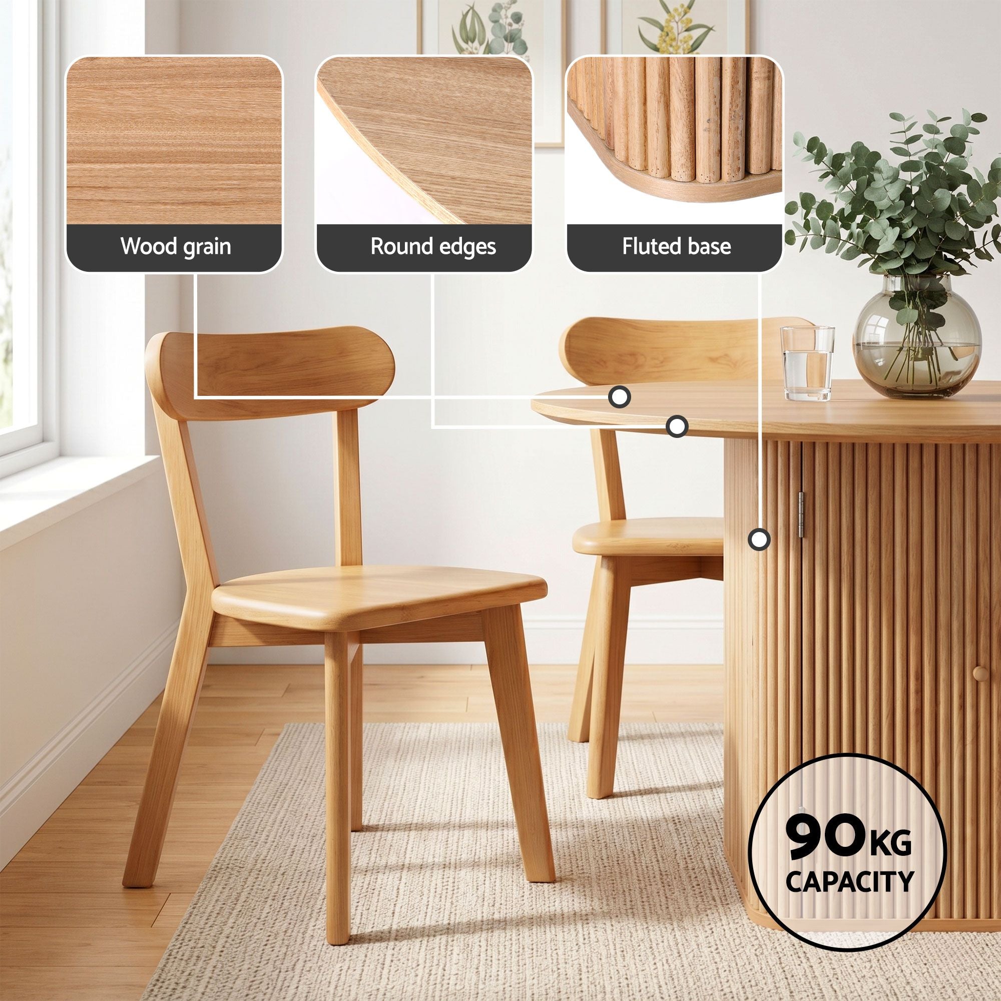1 Artiss Dining Table and 4 Chairs Set Natural Timber