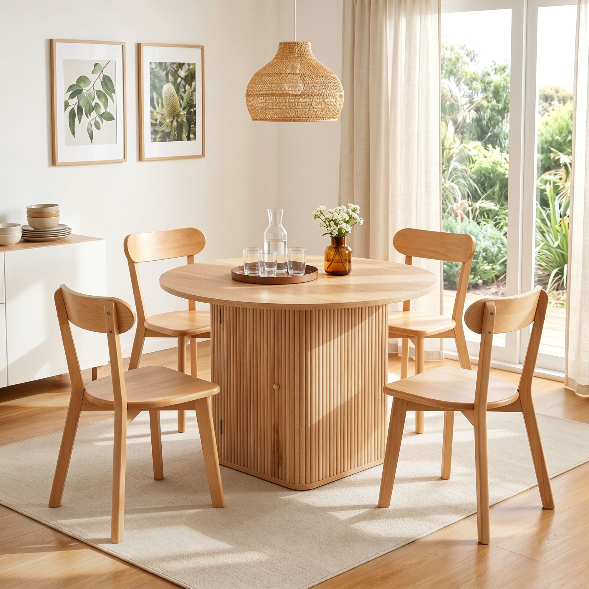 1 Artiss Dining Table and 4 Chairs Set Natural Timber