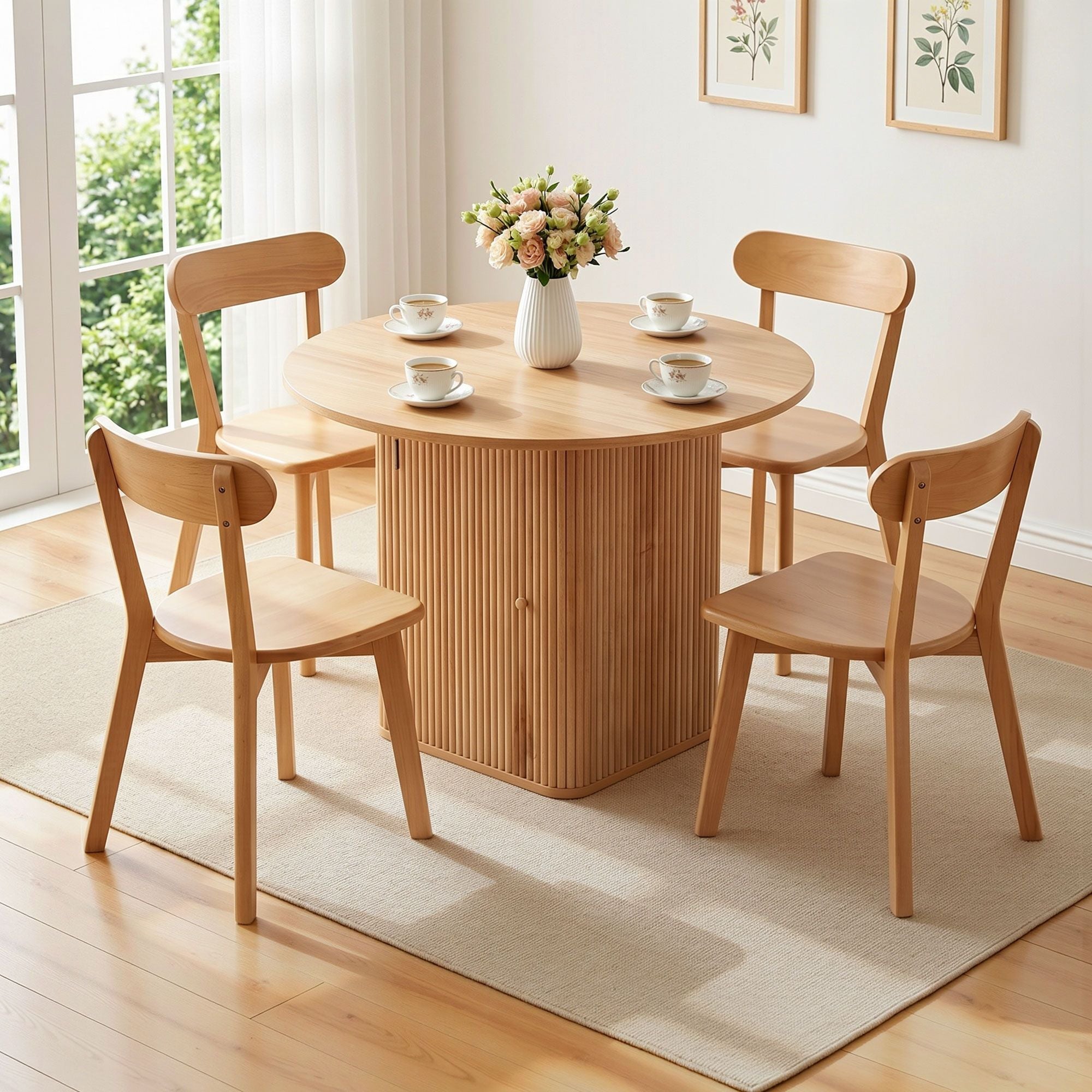 1 Artiss Dining Table and 4 Chairs Set Natural Timber
