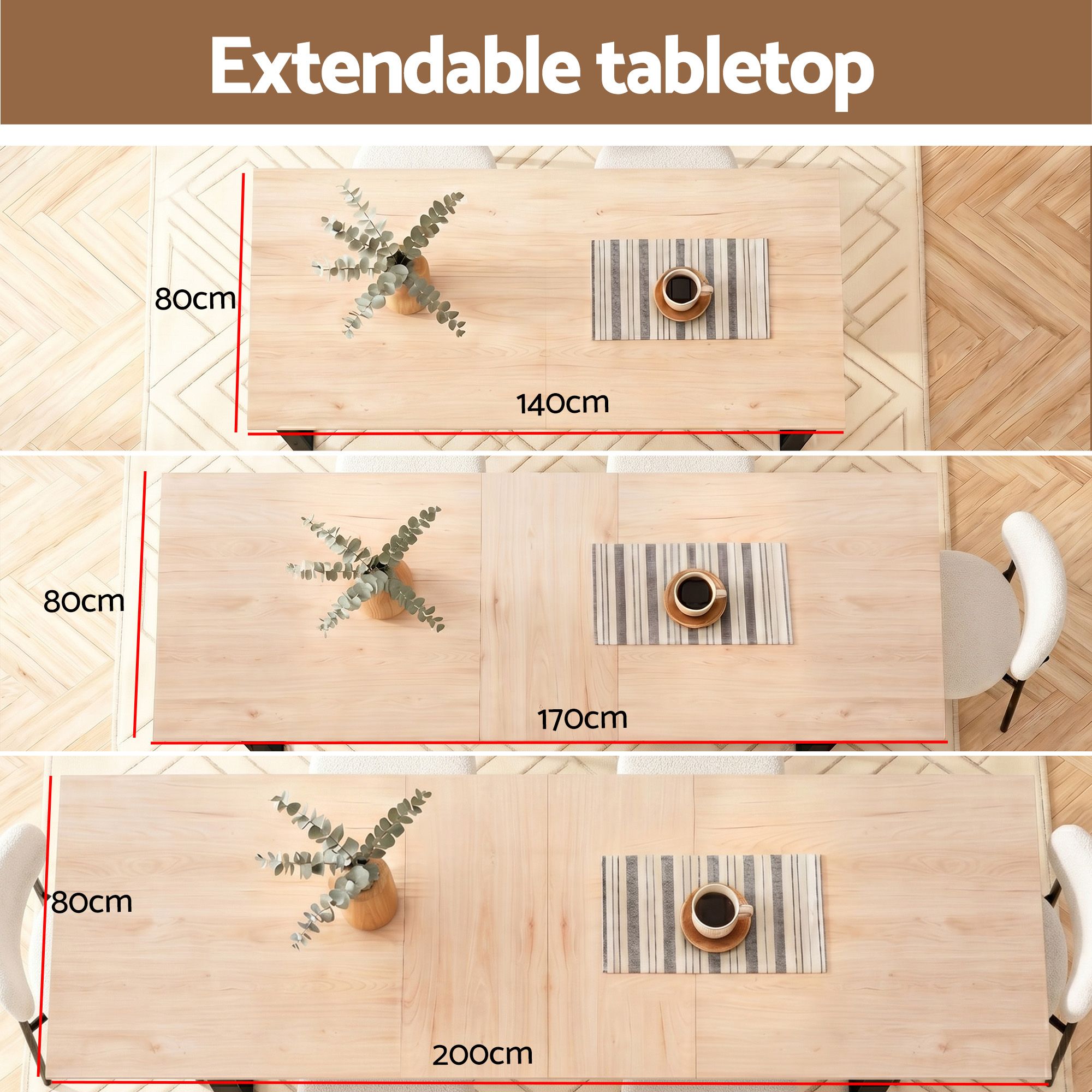 Artiss 200cm Extendable Dining Table Set with 4x Dining Chairs Sherpa White