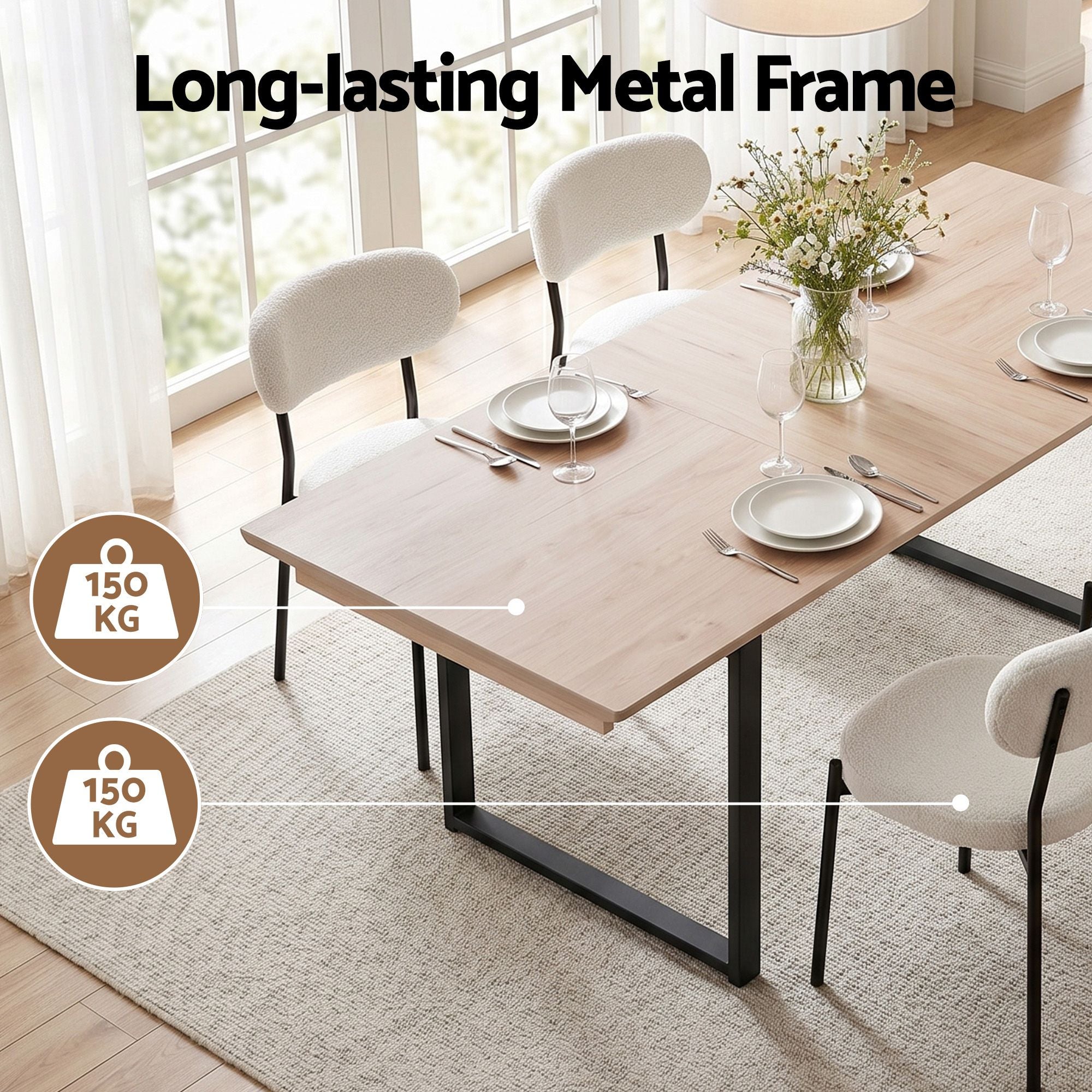 Artiss 200cm Extendable Dining Table Set with 4x Dining Chairs Sherpa White
