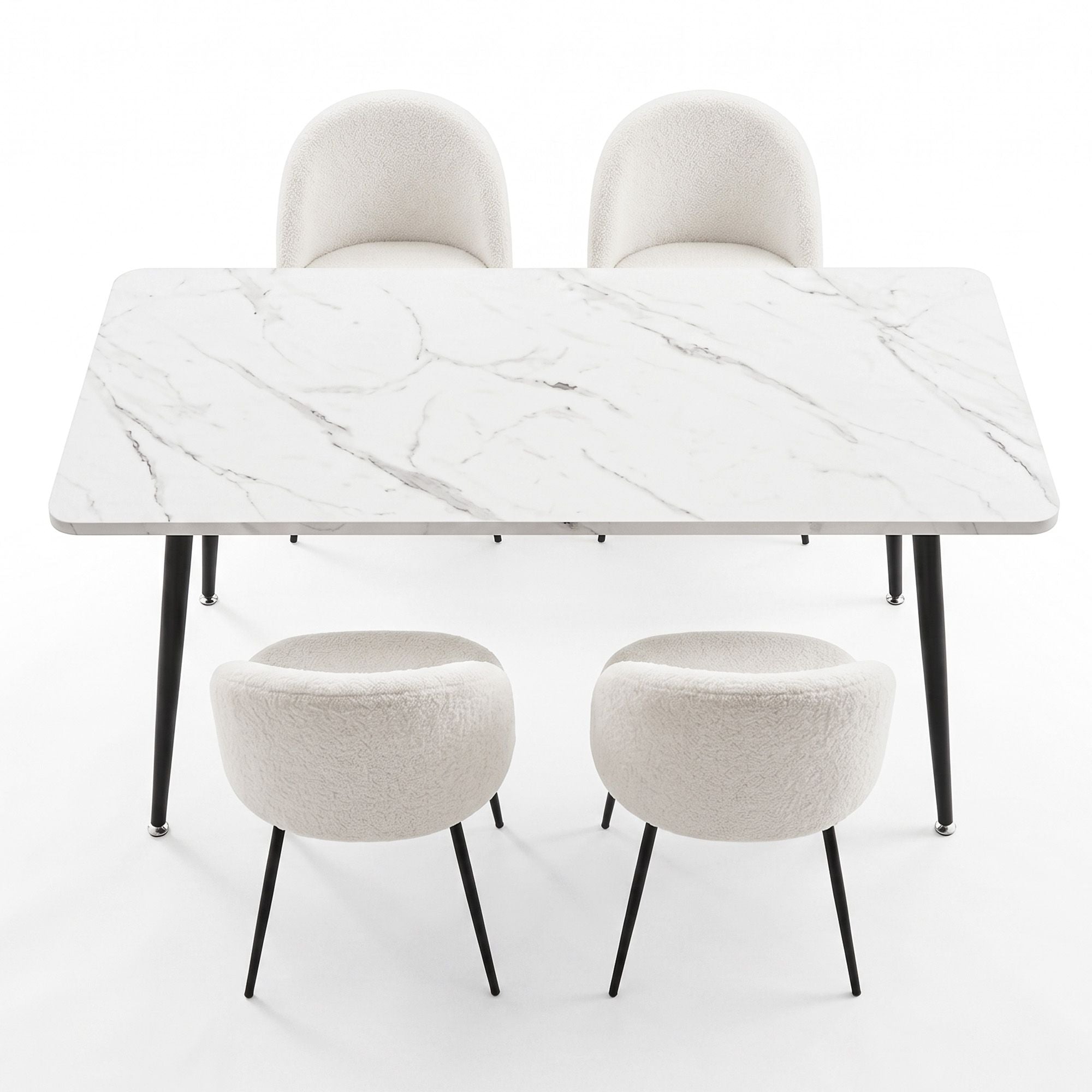 1 Artiss Dining Table and 4 Chairs Set White Marble Style