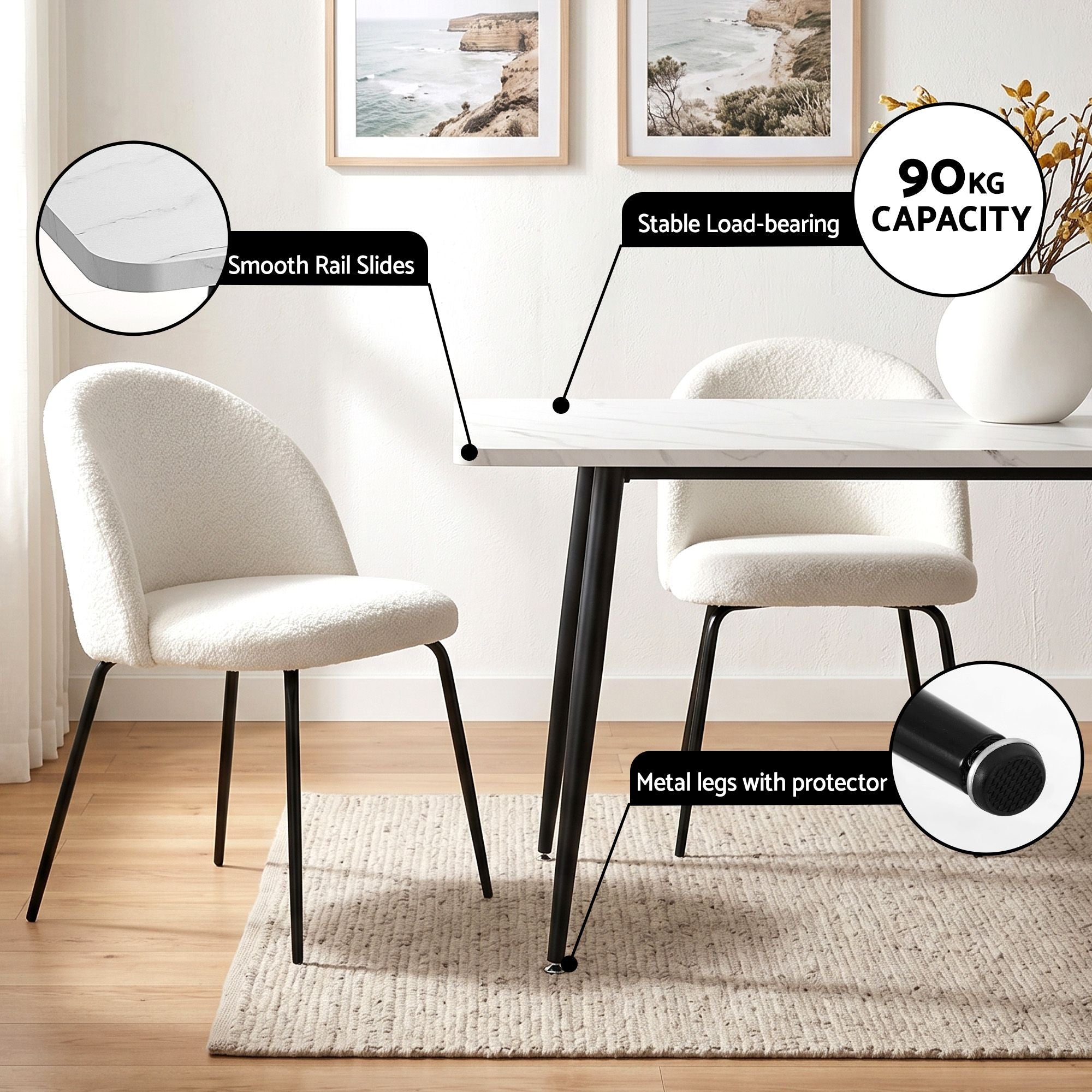1 Artiss Dining Table and 4 Chairs Set White Marble Style