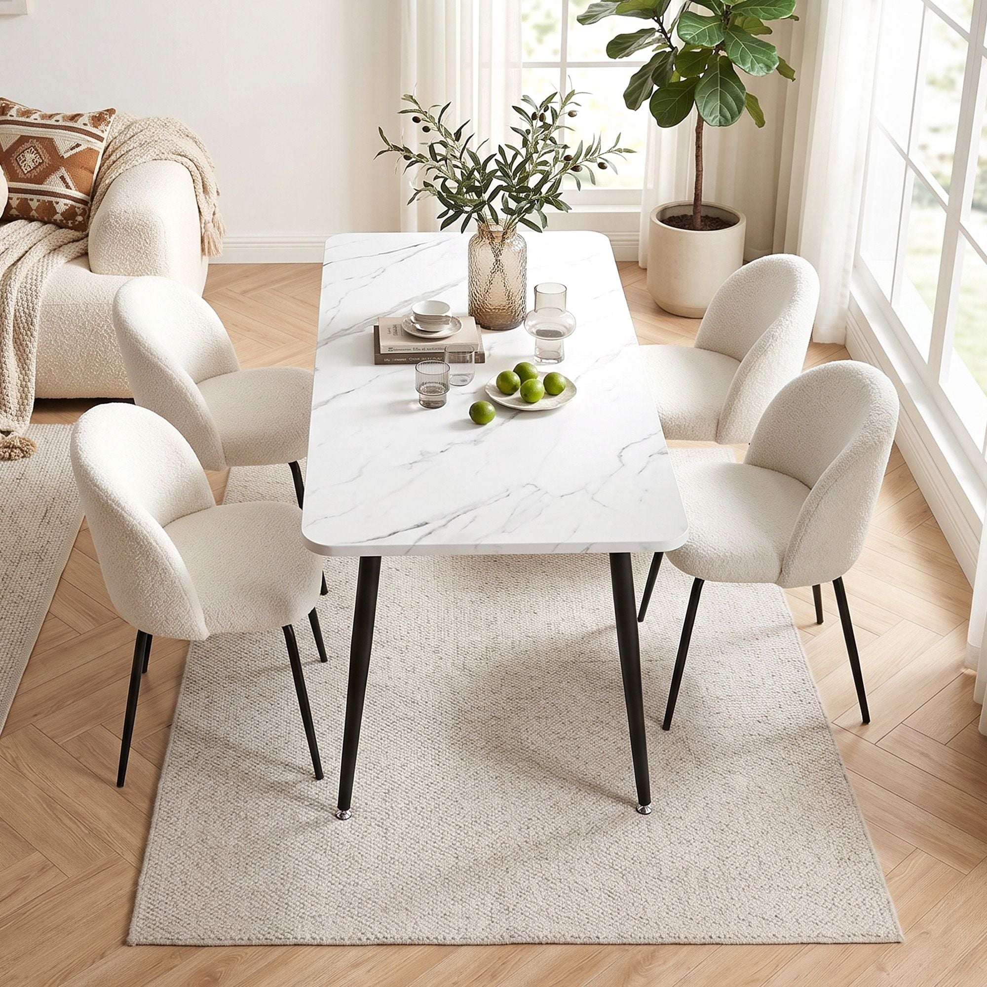 1 Artiss Dining Table and 4 Chairs Set White Marble Style